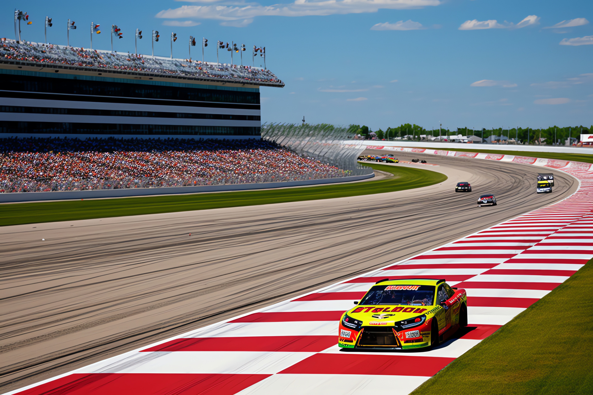 NASCAR competition, Michigan Speedway, motorsport, crowd-filled stadium, auto race, HD Desktop Wallpaper