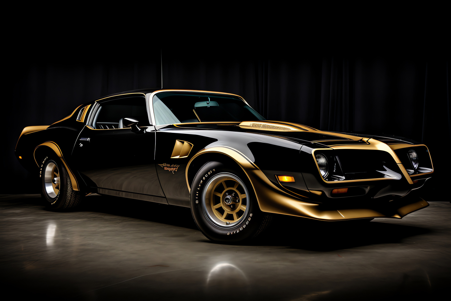 Luxury 1978 Pontiac Firebird, Trans Am classic, Gold and black theme, Elegance in design, Timeless appeal, HD Desktop Image