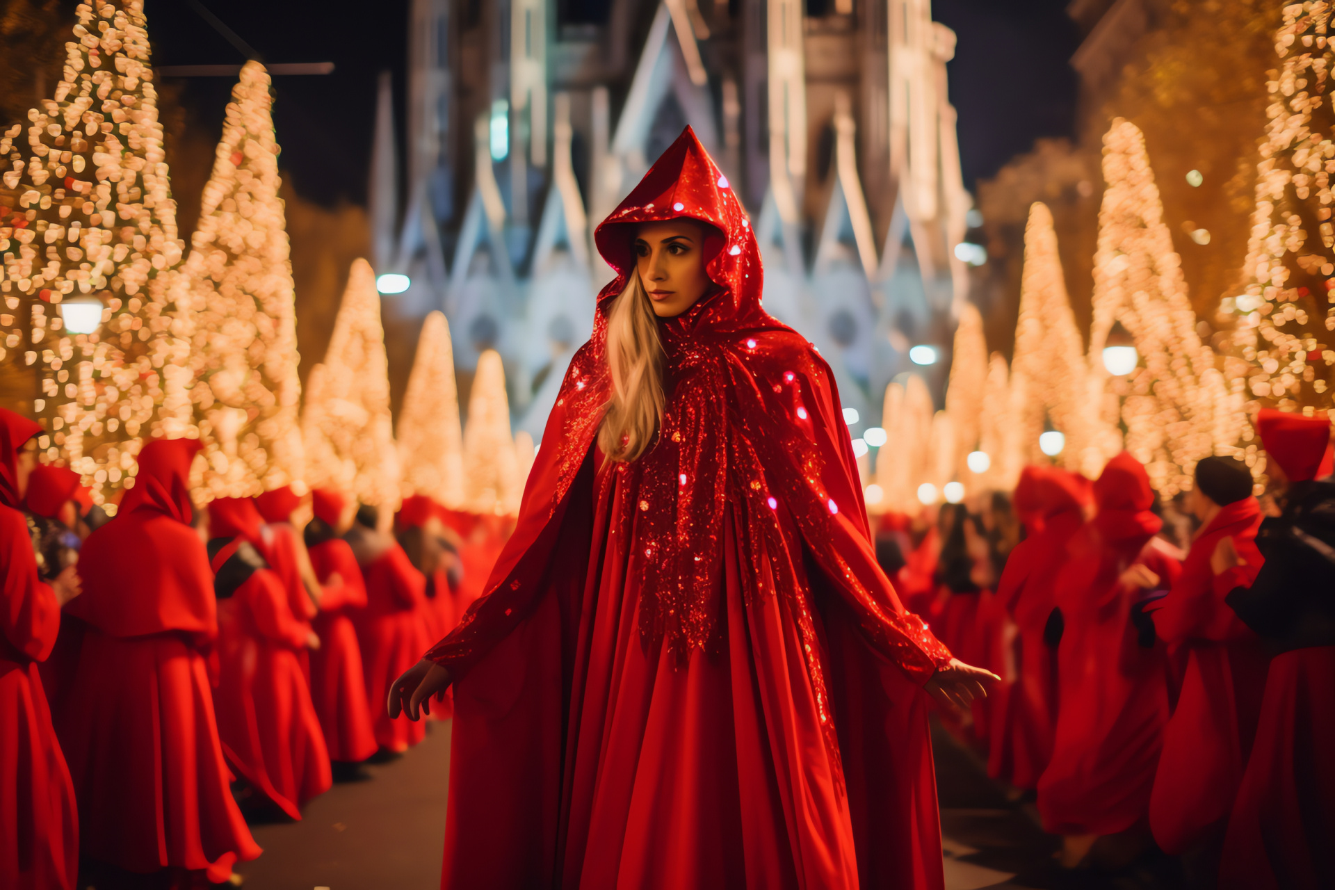 Winter holiday event, Catalan landmarks, Gaud's masterpiece, Joyous procession, Local festivities cuisine, HD Desktop Wallpaper