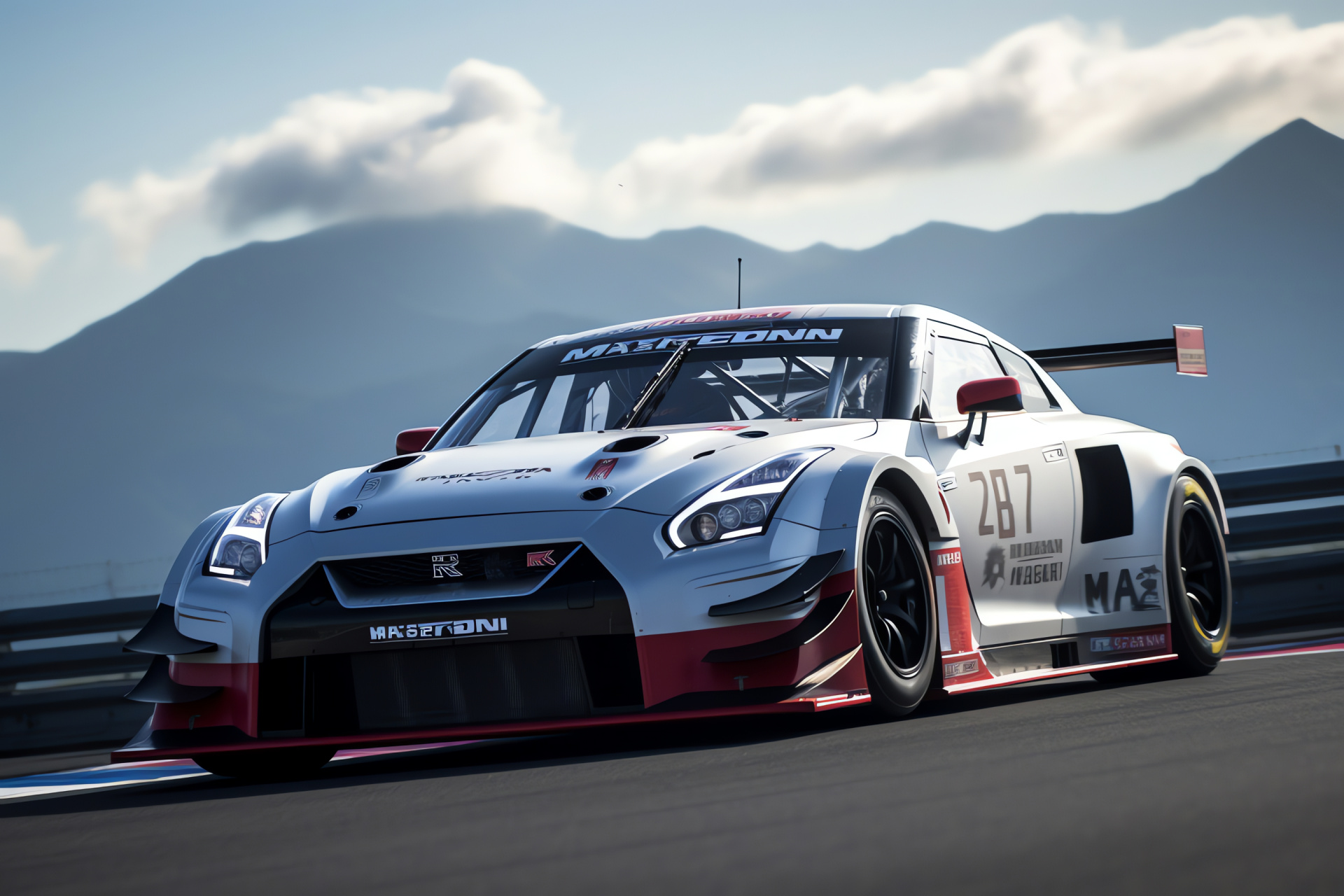 Nismo GT-R NISMO GT3 speed, famous Japanese speedway, Mount Fuji vista, professional racing machine, silver sleekness, HD Desktop Image