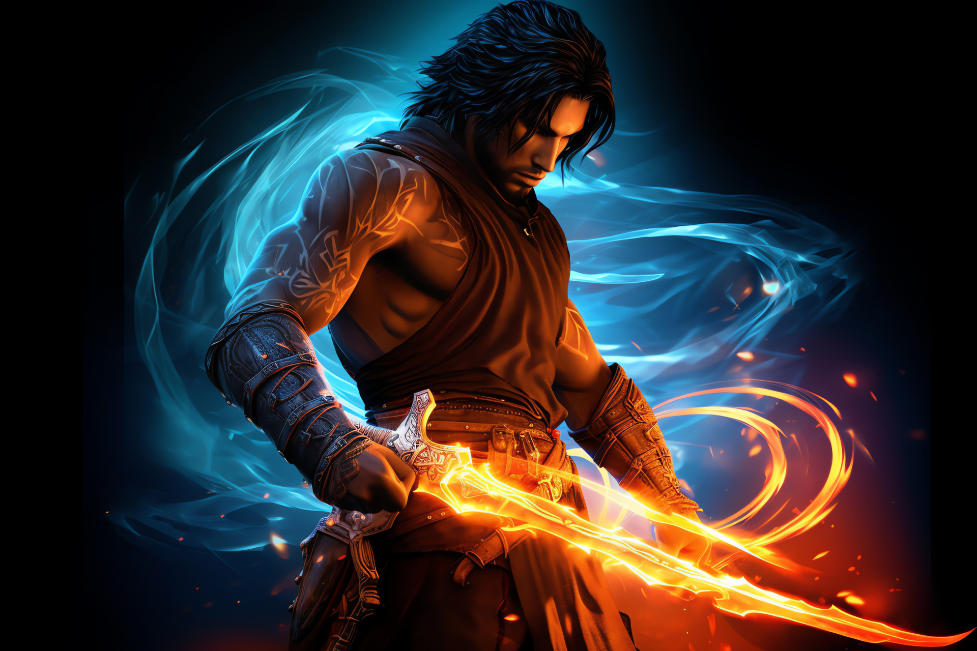 Video game warrior, Sword-wielding action, Armor-clad protagonist, Heroic stance, Prince of Persia series, HD Desktop Wallpaper