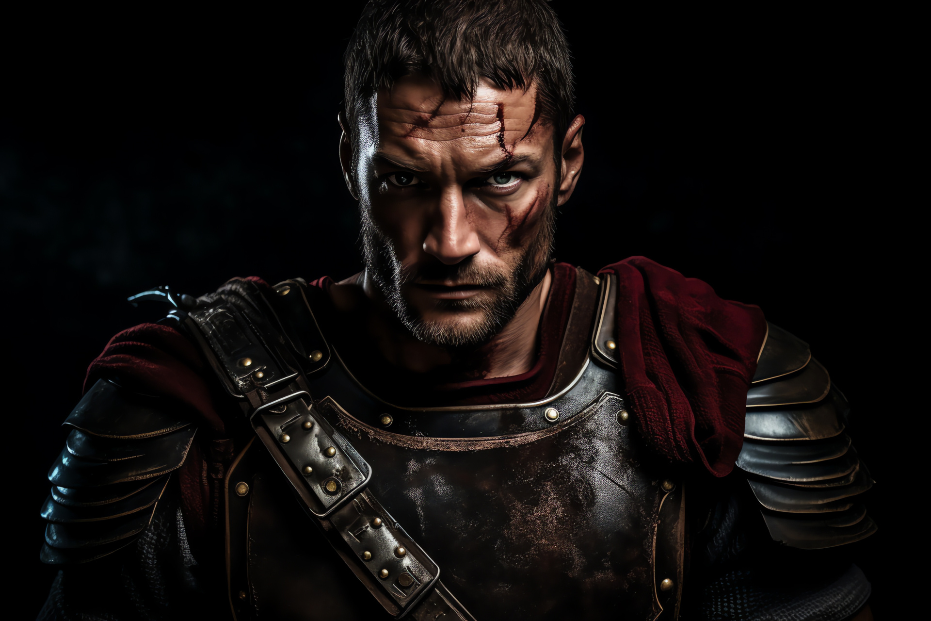 Andy Whitfield, Spartacus portrait, Intense gaze, Gladiator gear, Series protagonist, HD Desktop Image