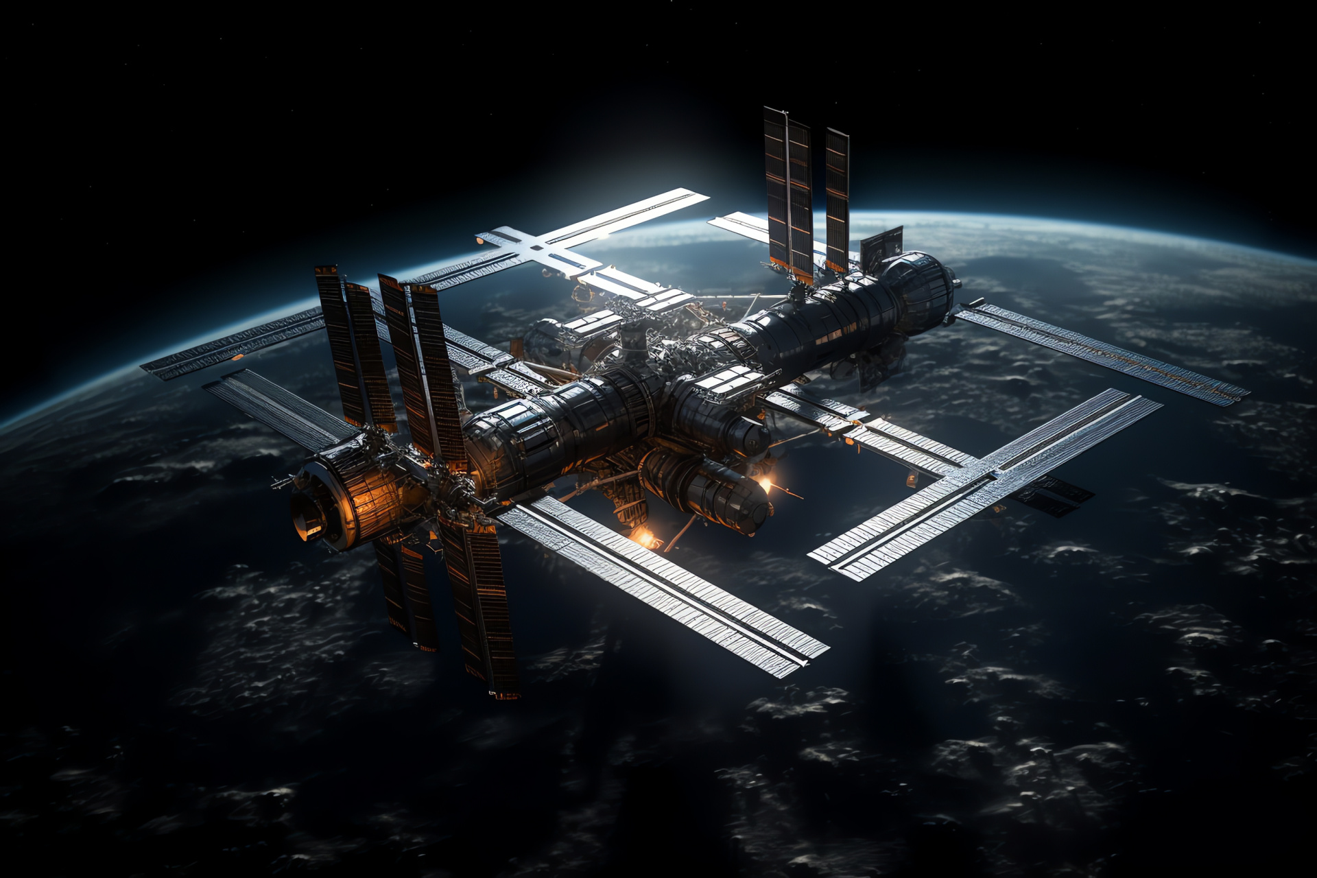 Earth-orbiting outpost, Aero-space laboratory, Photovoltaic array, Modular complex, Terrestrial observatory, HD Desktop Wallpaper