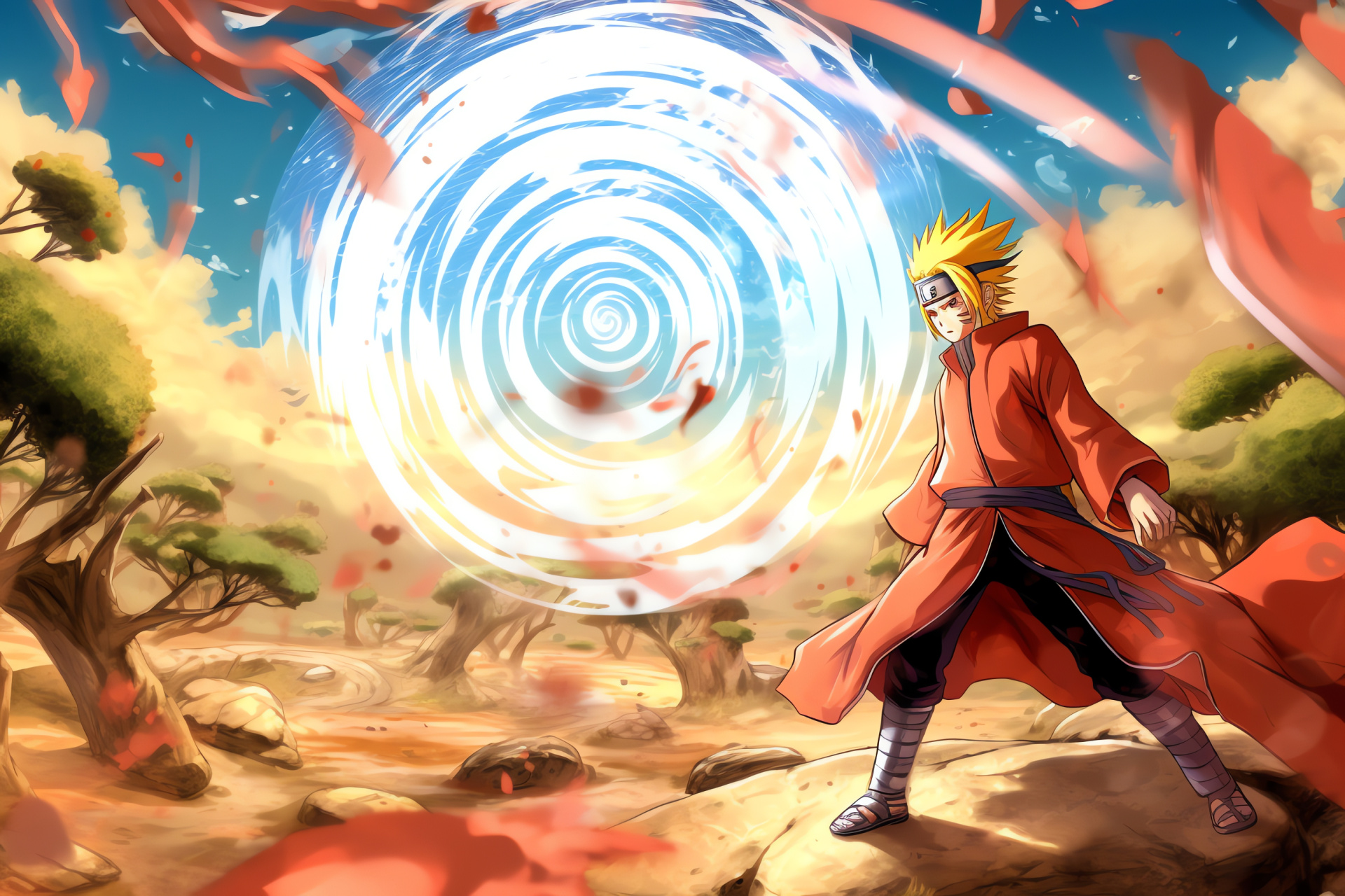 Naruto Uzumaki, Kaguya Otsutsuki antagonist, Culminating confrontation, Ninja attire, Powerful jutsu, HD Desktop Wallpaper