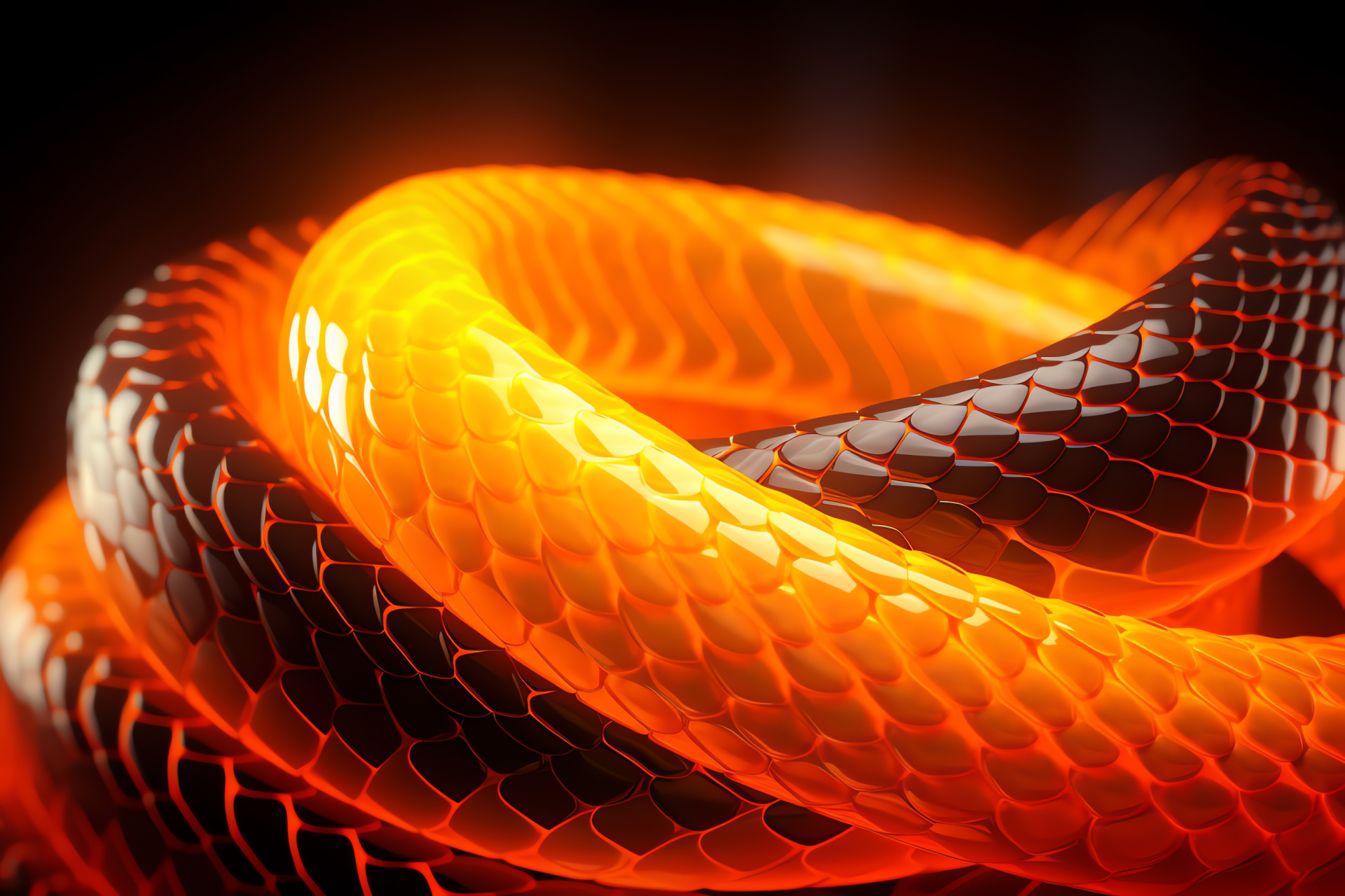Contrasting Snake, orange-yellow scale pattern, reptilian curl, two-toned habitat, reptile, HD Desktop Wallpaper