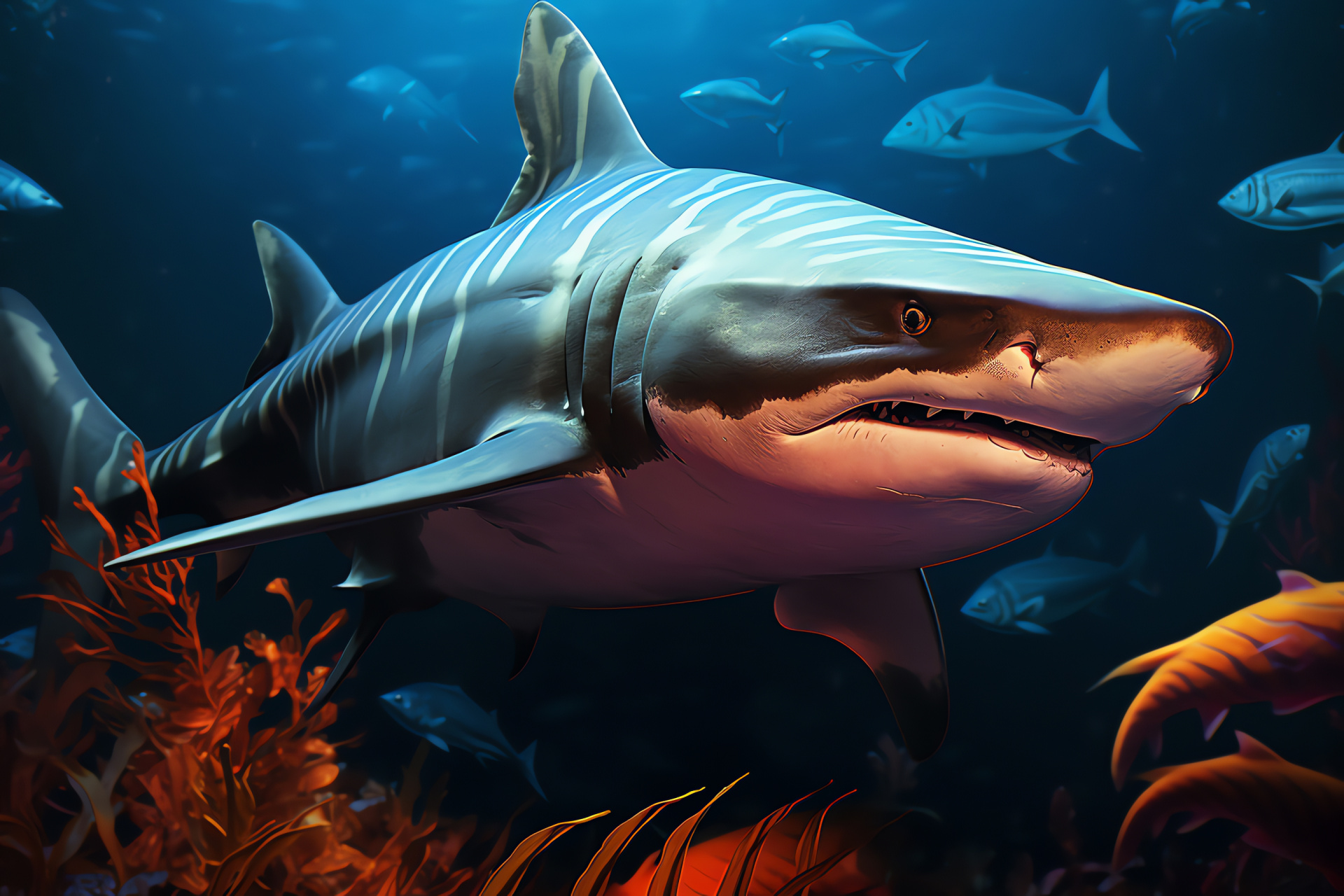 Tiger Shark, Predator of the sea, Endangered species, Fierce underwater hunter, Shark conservation, HD Desktop Image