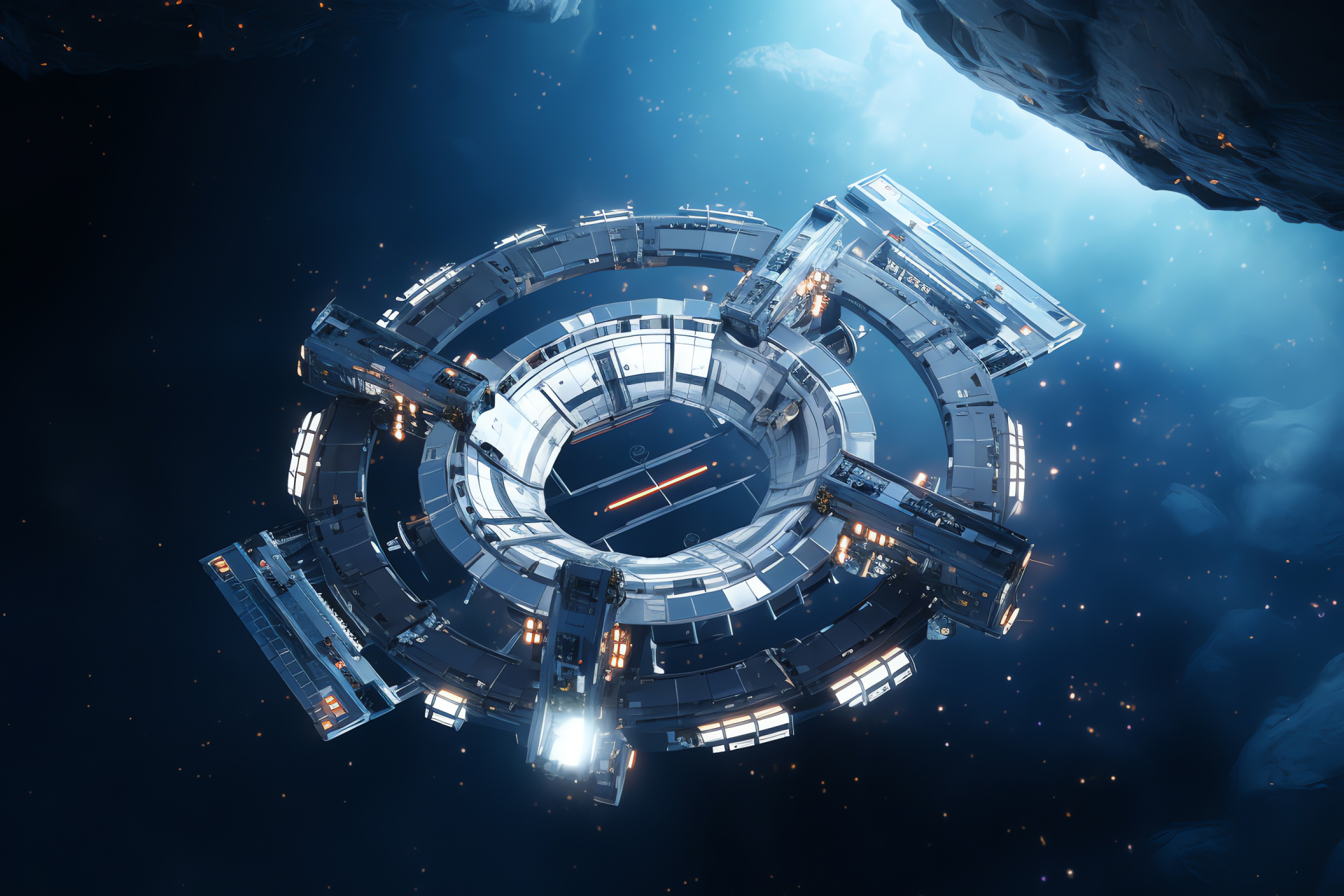 Space habitat gateway, Docking technology, Interstellar vessel, Mechanical complexity, Gateway in the void, HD Desktop Image