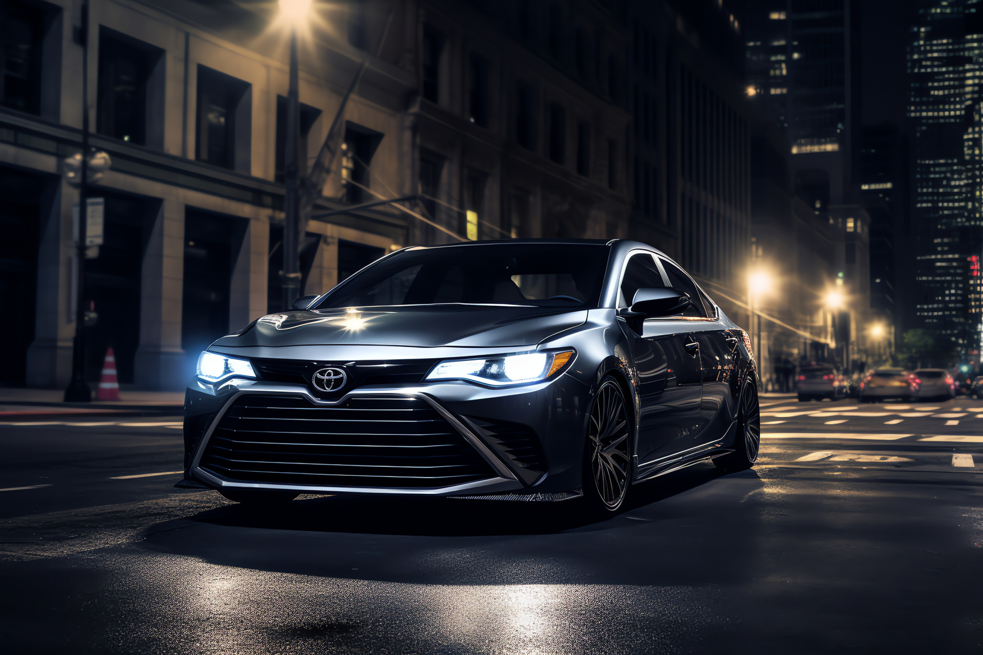 Toyota TRD line, urban environment, Avalon with Pro package, sleek vehicle contours, metropolitan roads, HD Desktop Wallpaper