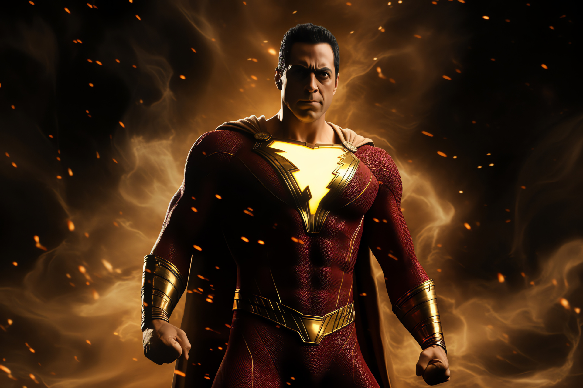 Shazam hero pose, Caped protagonist, Magical powers, Super strength, Authority figure, HD Desktop Image