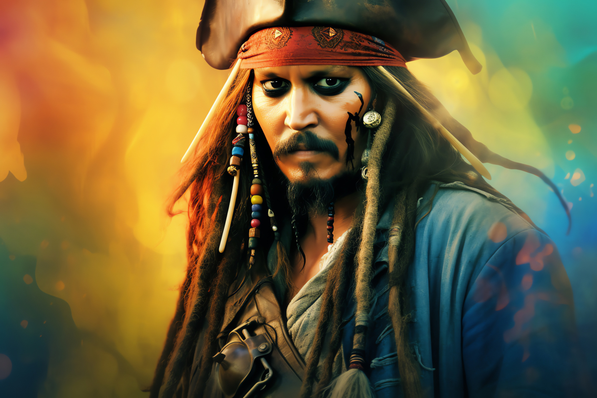 Captain Jack Sparrow, nautical compass, pirate character, dreadlocked pirate, Caribbean adventure, HD Desktop Image