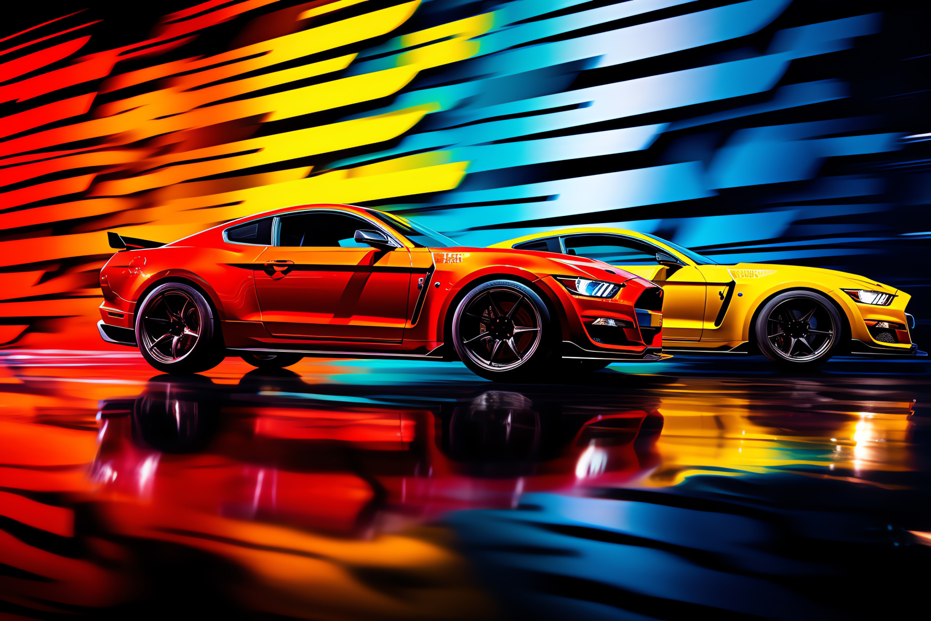 Ford Mustang Shelby GT500, Muscle car showcase, Triple color palette, Dynamic automotive art, Speed enthusiast, HD Desktop Image