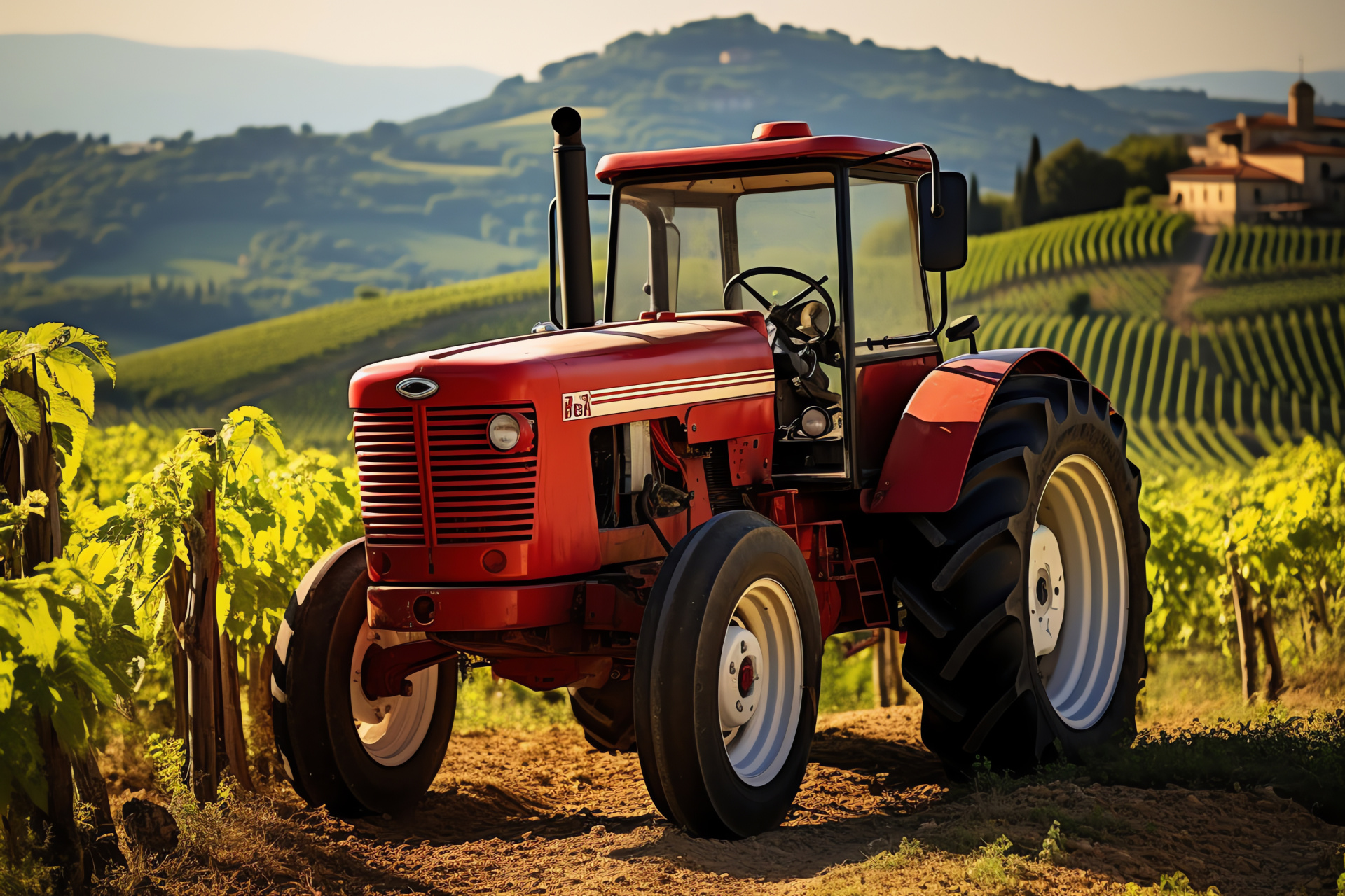 Lamborghini tractor, Italian agriculture, Vineyard farming, Tuscany scenery, Rural Italy, HD Desktop Wallpaper