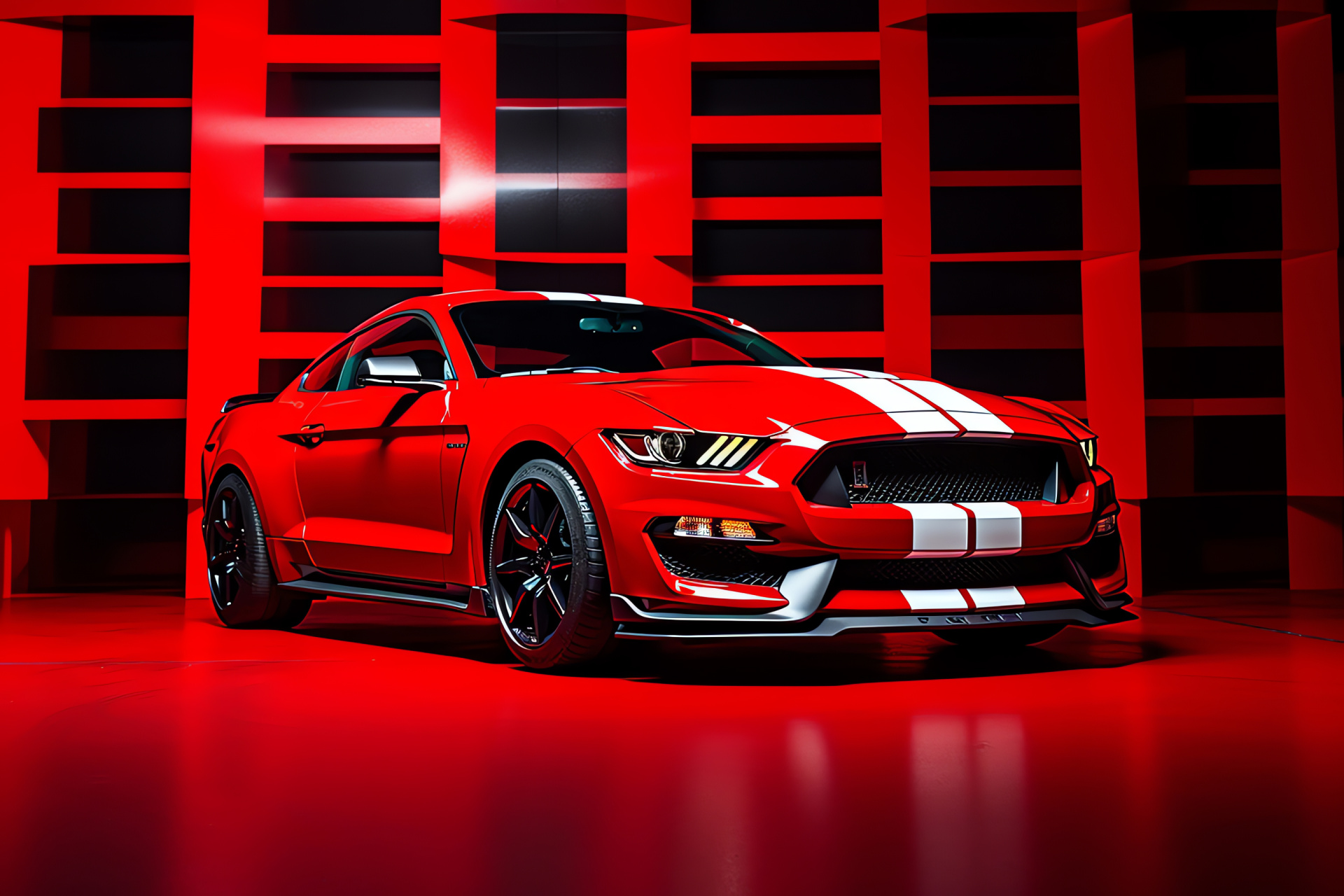 Mustang GT350, Crimson canvas, Expansive view, Rich saturation, Strong statement, HD Desktop Wallpaper