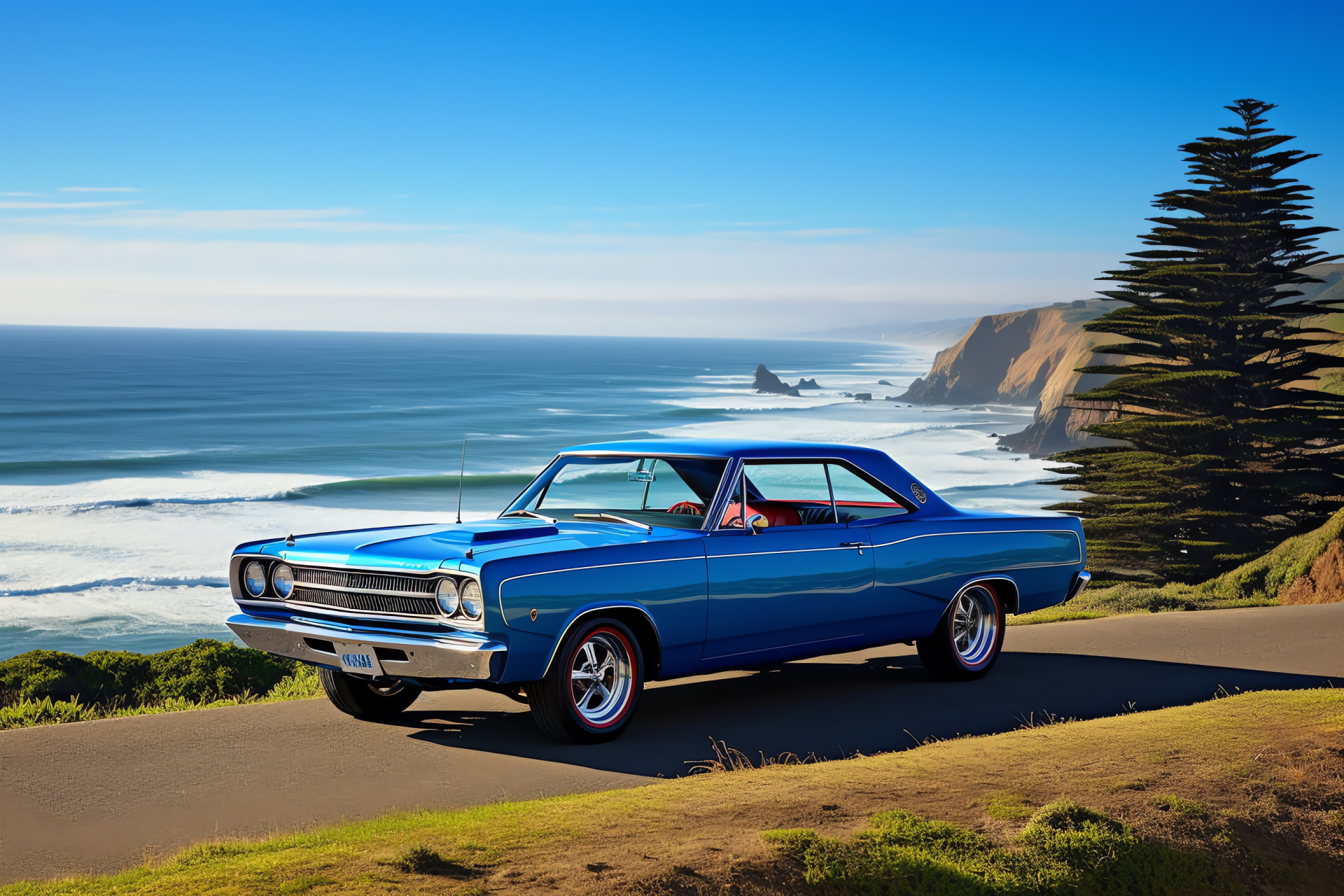 Muscle Car, Dodge Dart GTS, Coastal drives, Pure muscle design, Classic American automobiles, HD Desktop Wallpaper