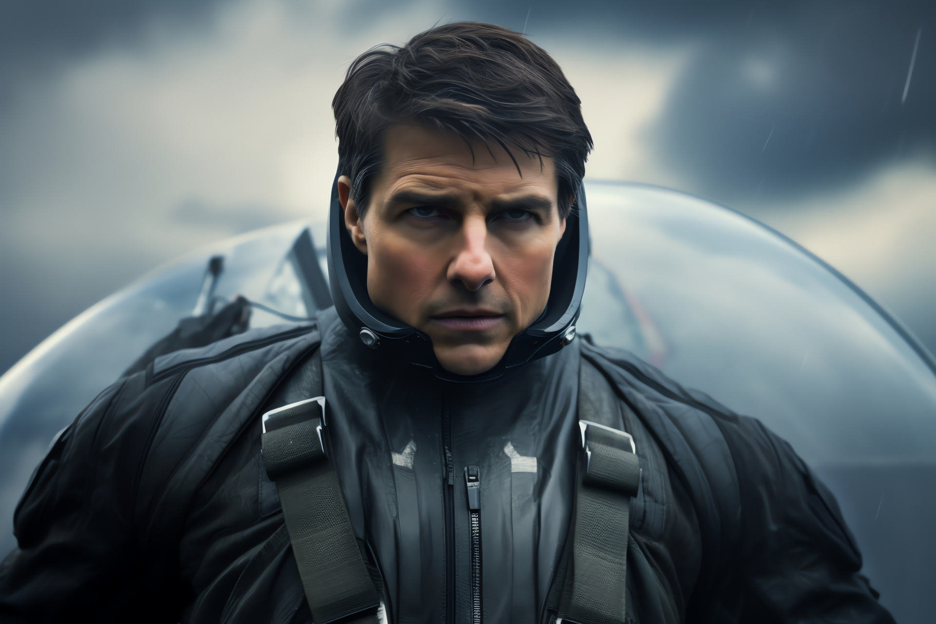 Oblivion science fiction, Sky-high perspective, Protagonist Jack Harper, Actor Tom Cruise, Advanced aviation design, HD Desktop Wallpaper