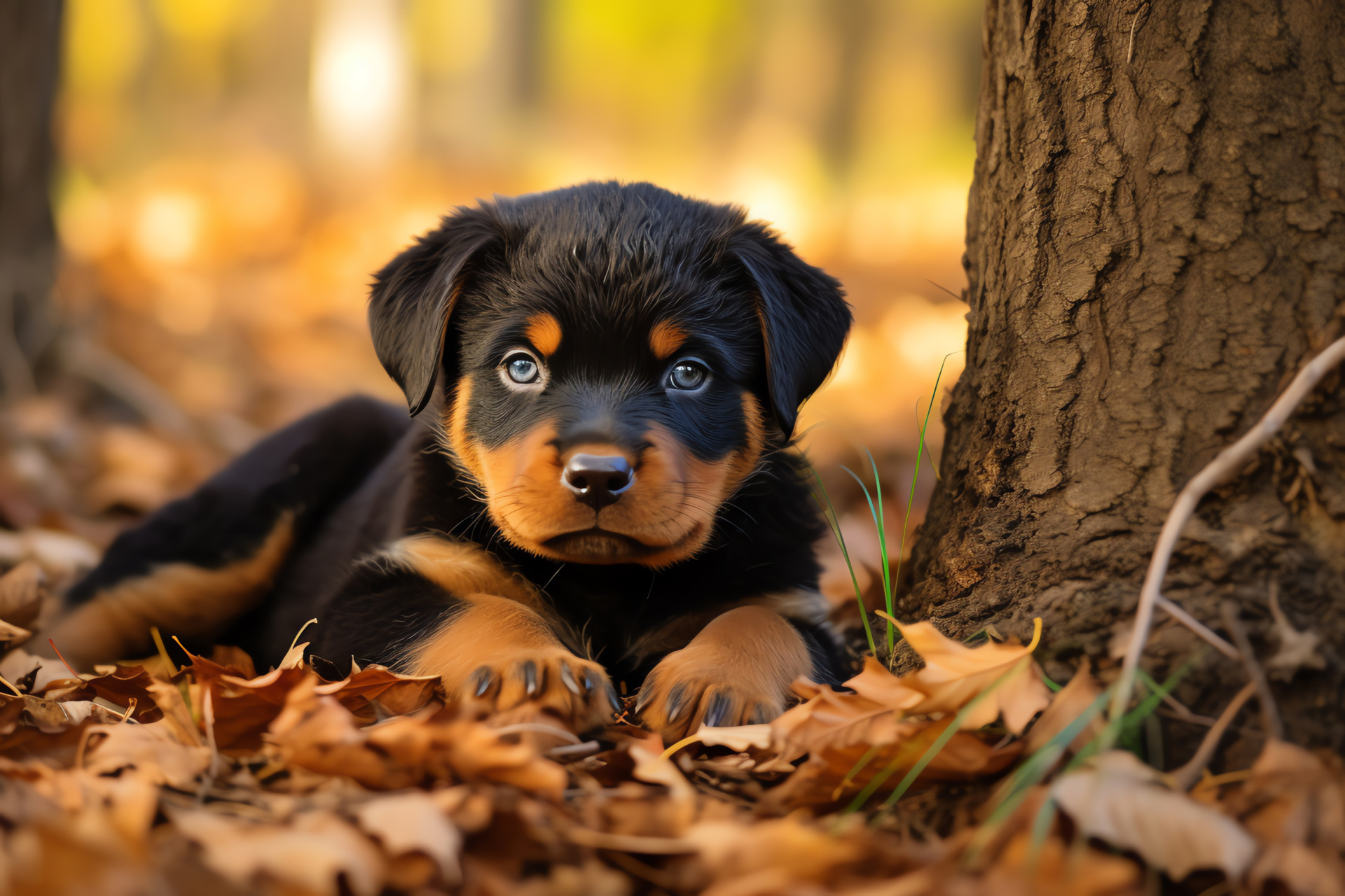 Young rottweiler, Playful pup, Glossy fur, Canine markings, Domestic animal, HD Desktop Image