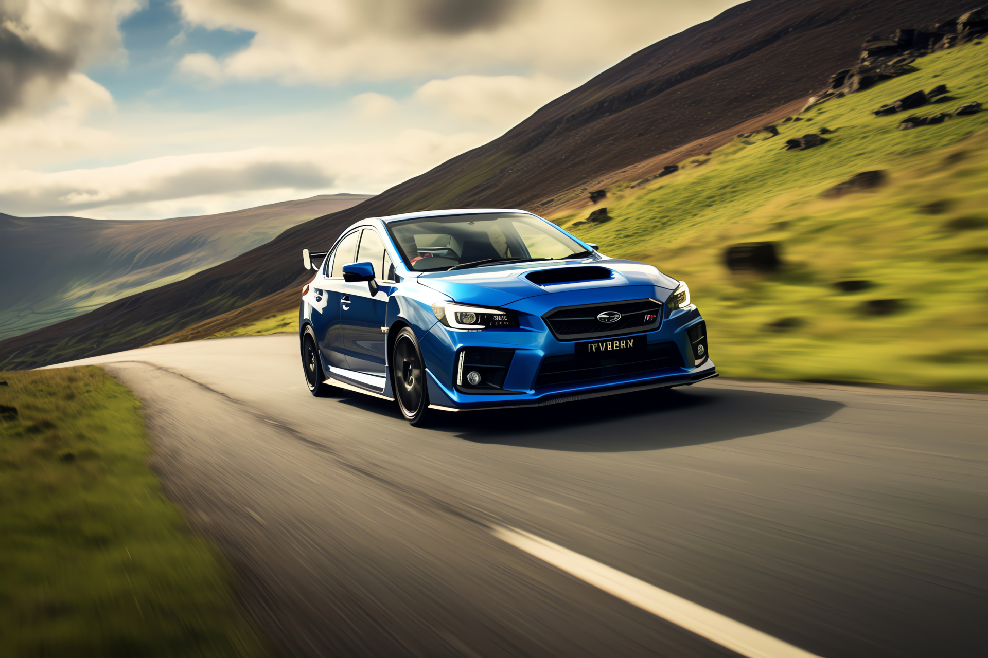 Subaru WRX racing, Isle of Man TT course, sports sedan agility, robust vehicle motor, precision driving, HD Desktop Wallpaper