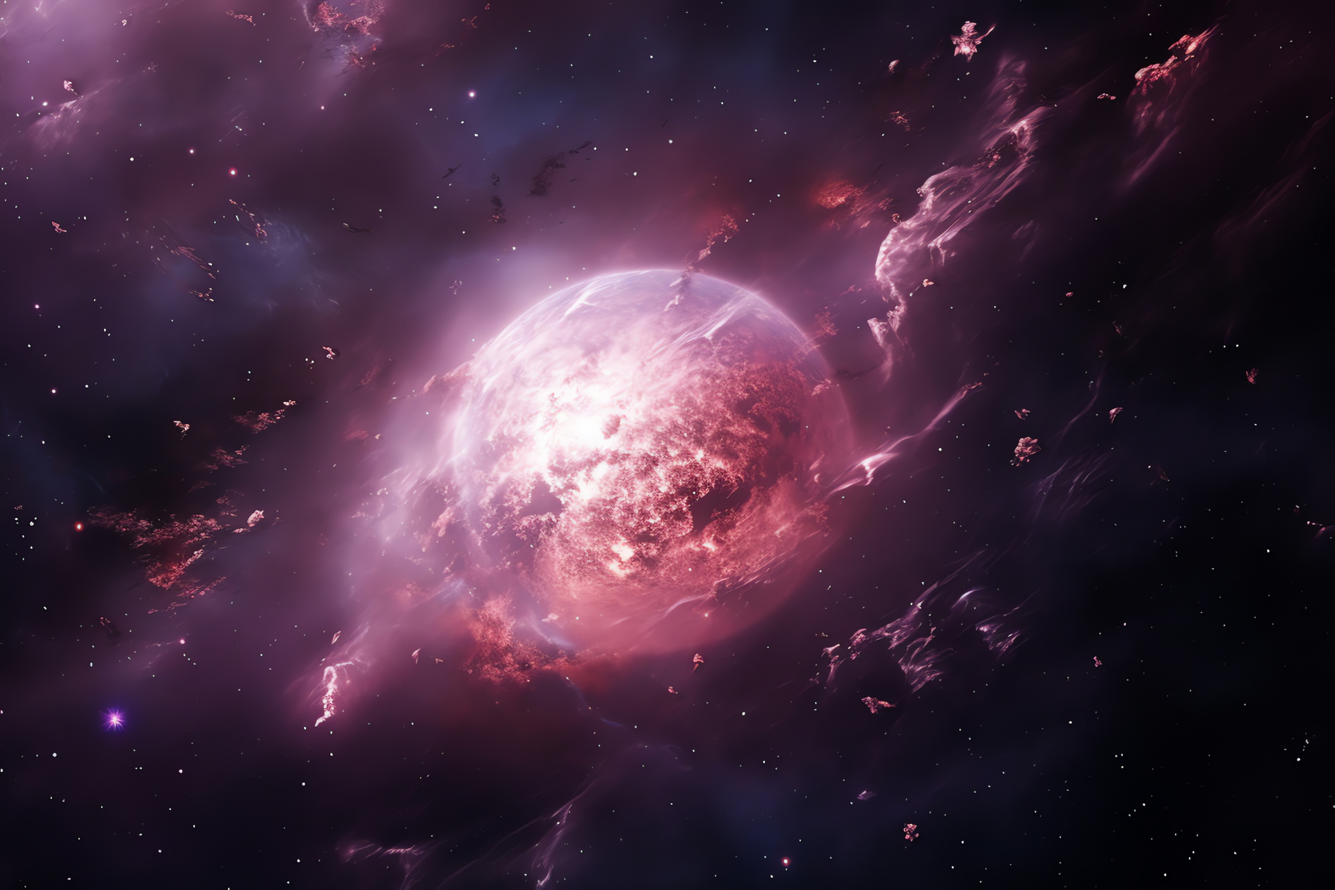 Planetary nebula intricacy, vivid space display, cerise nebulous art, celestial vibrancy, HD Desktop Wallpaper