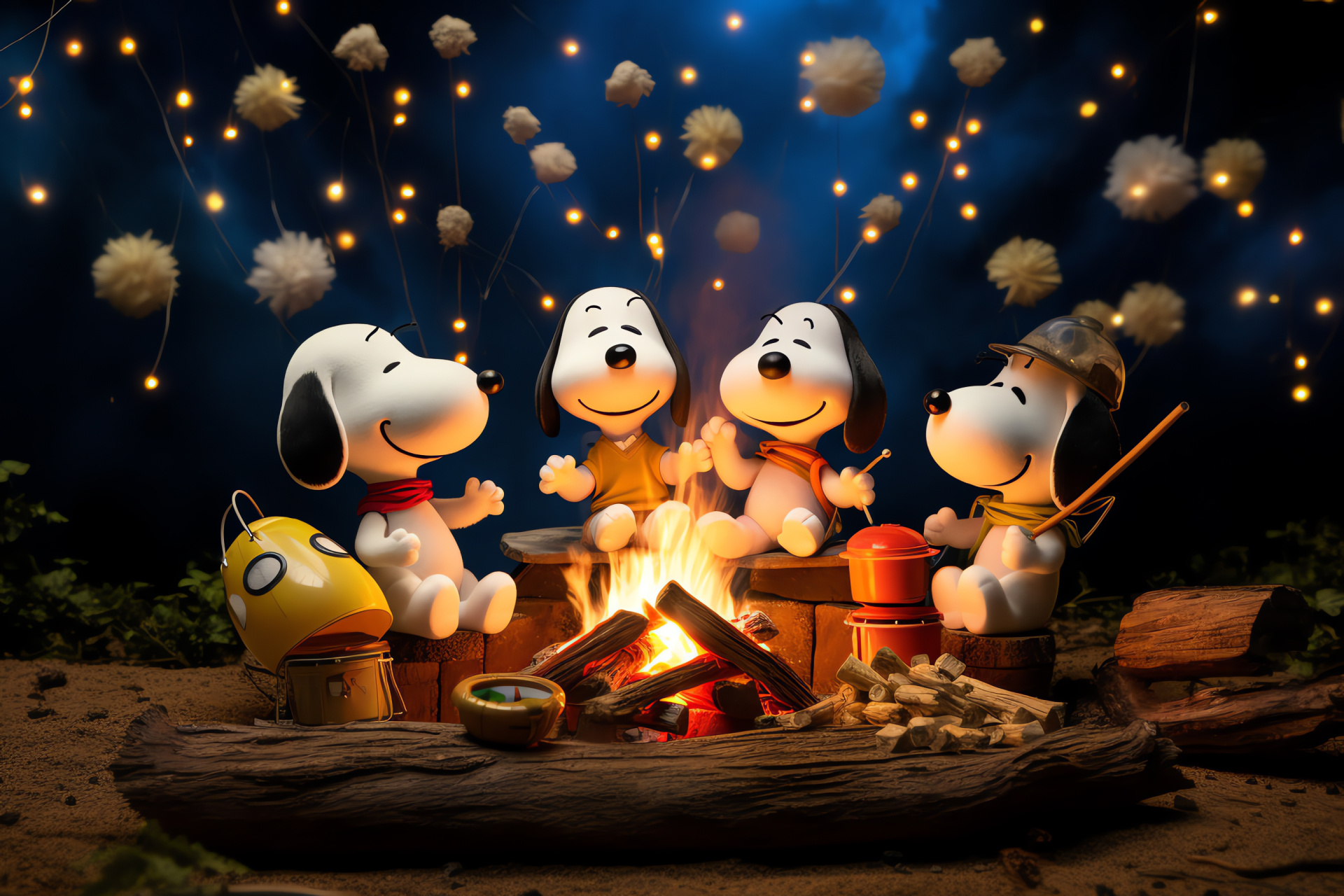 Patriotic beagle, midsummer celebration, celestial sphere, sweet snacks, glowing campfire, HD Desktop Wallpaper
