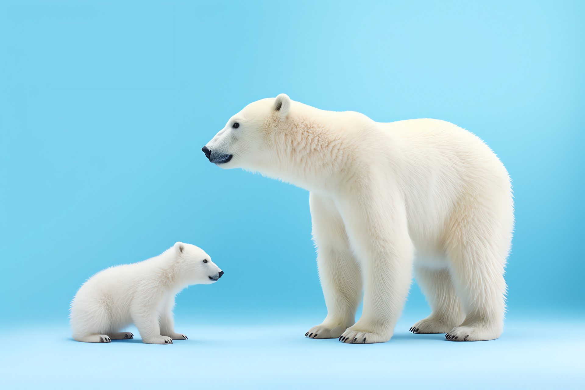 Arctic bear family, Snow-white pelage, Alabaster brown fur, Neutral tone scenery, Cub accompaniment, HD Desktop Wallpaper