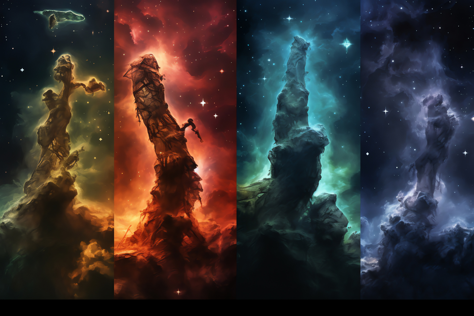 Cosmological genesis, Nebula nursery, Galactic structure, Celestial silhouette, Dust lanes, HD Desktop Wallpaper