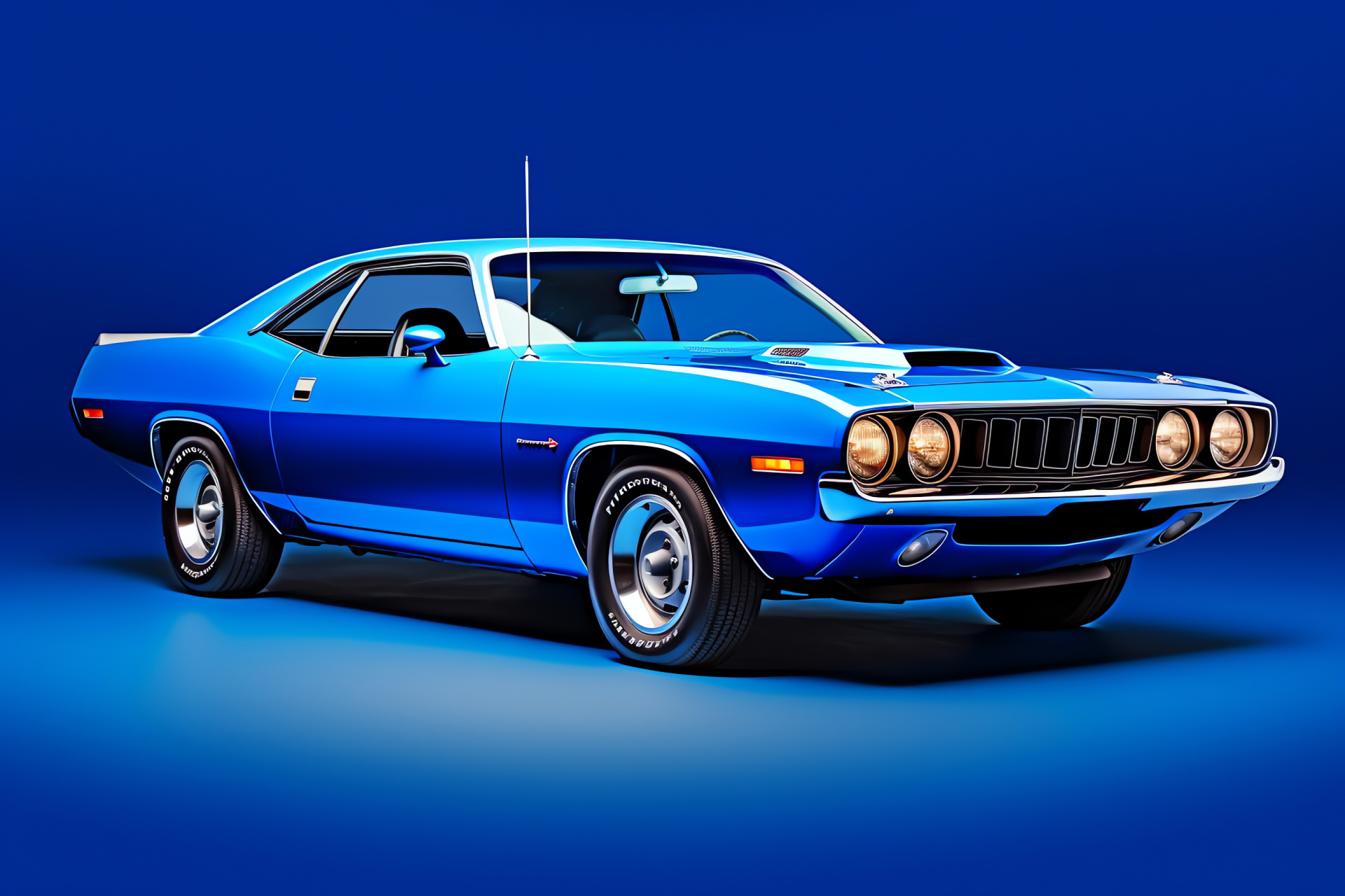 Plymouth Barracuda, 440 powerhouse, top perspective, classic blue scheme, unified background, HD Desktop Image