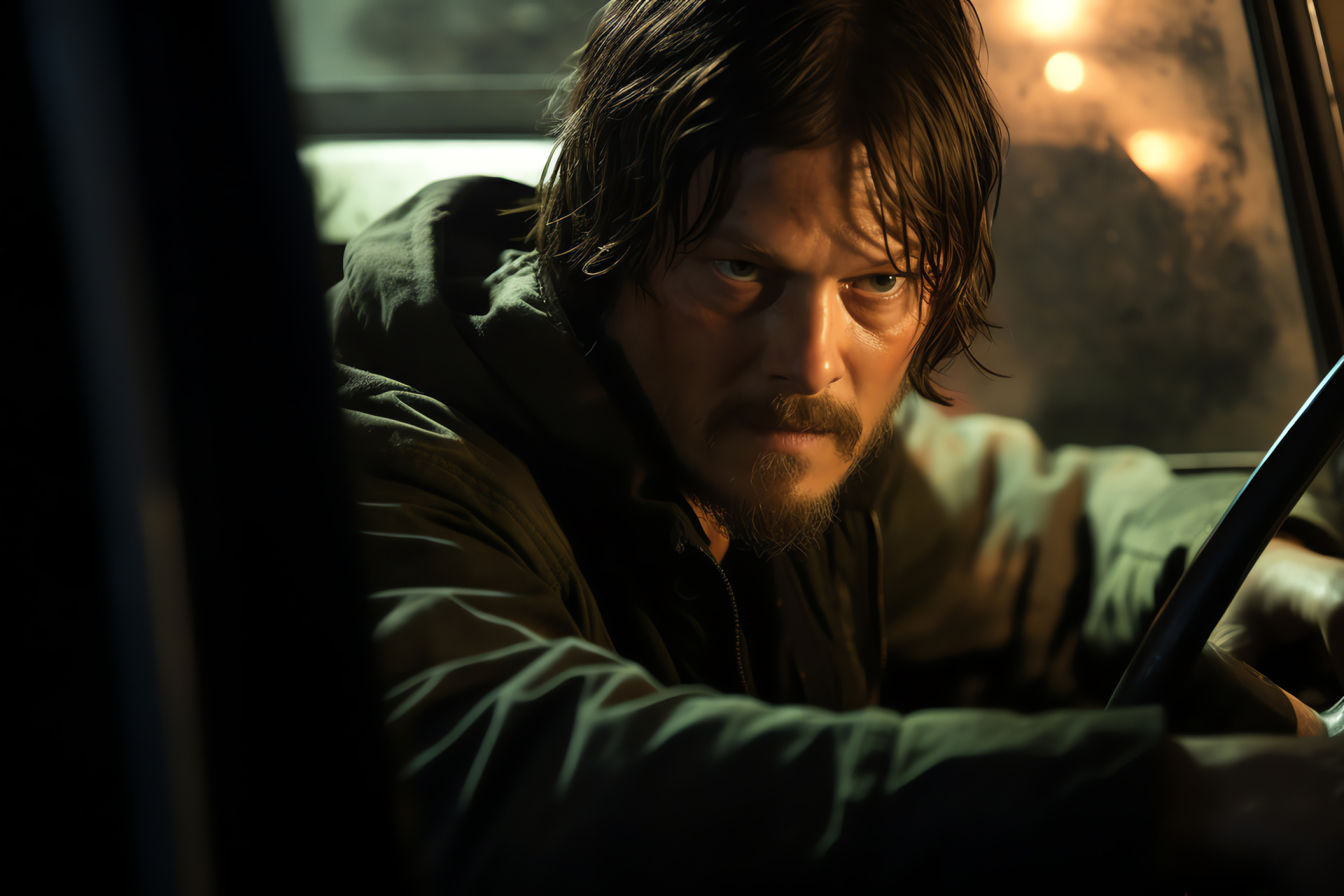 Reedus in Triple 9, Crime thriller, High stakes chase, Vehicle pursuit, Gunfire action, HD Desktop Image