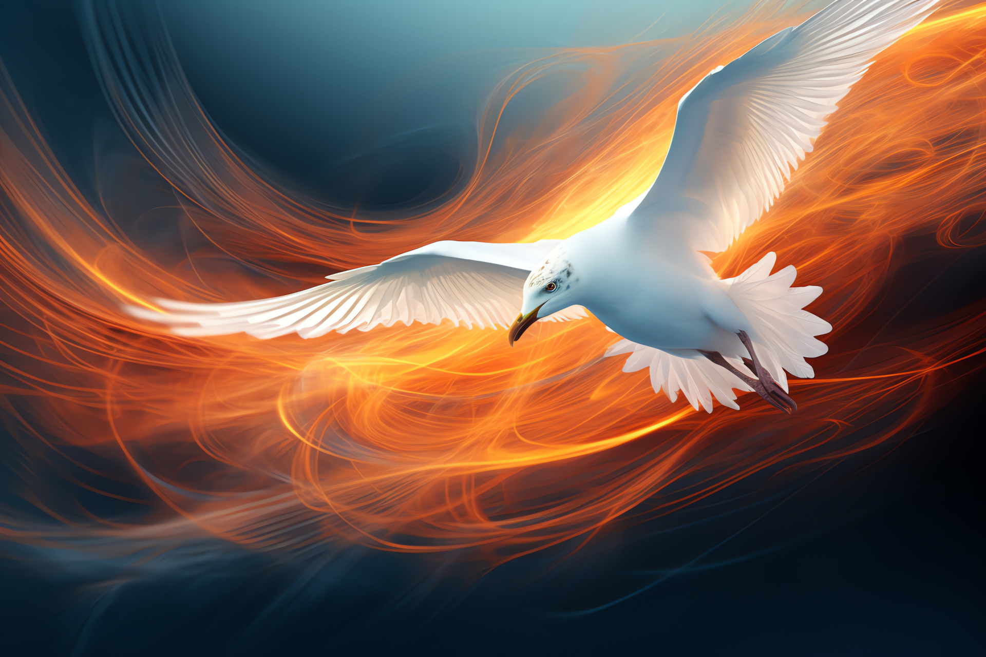 Seagull, Feather texture, Ornithological subject, Orange bill, Patterned swirl, HD Desktop Image