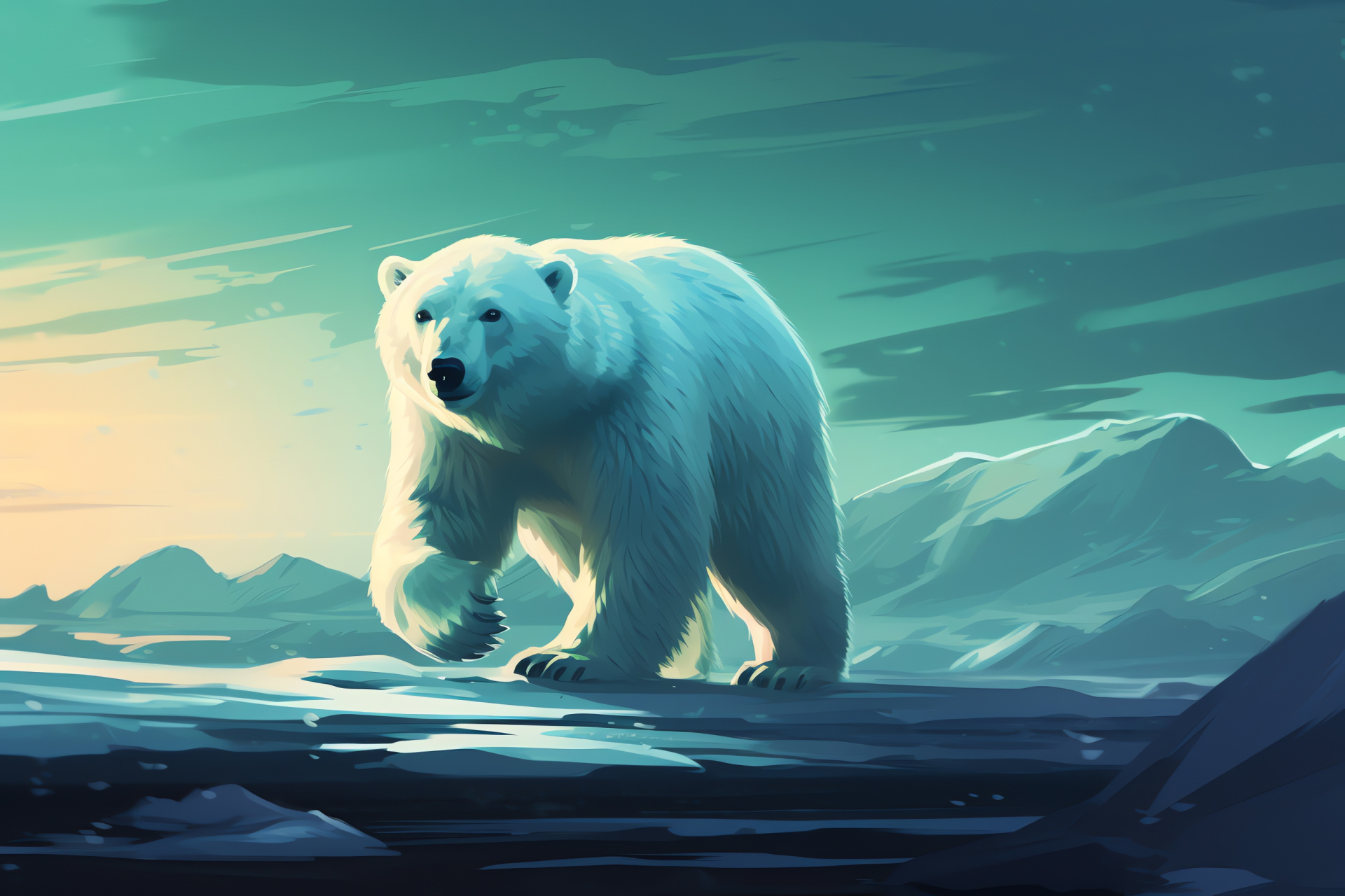 Polar bear creature, Arctic mammal, Greenland panorama, Wild nature, Tundra habitat, HD Desktop Image