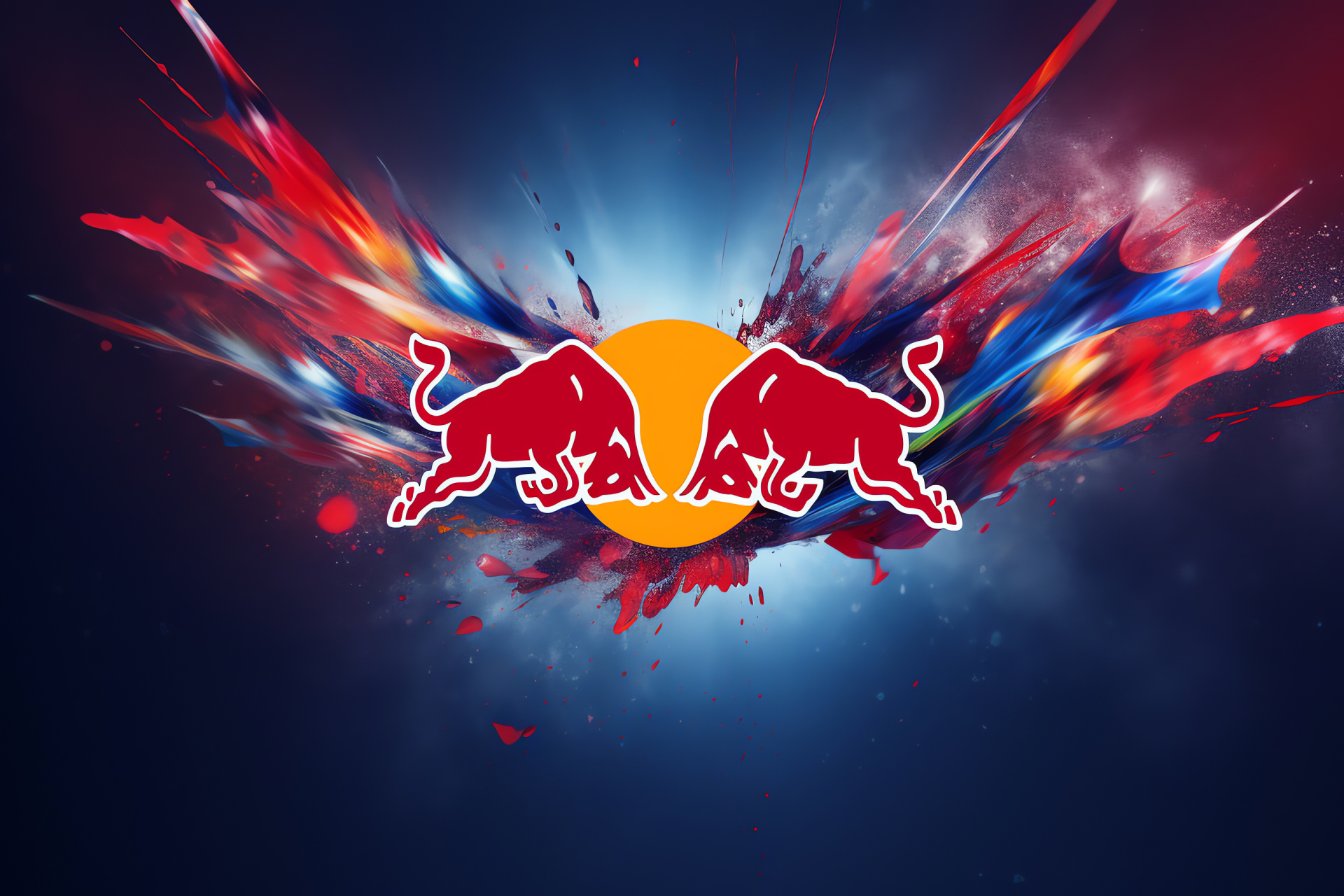 Red Bull emblem, Energized bull symbol, Aggressive stance, Power branding, Beverage can, HD Desktop Image