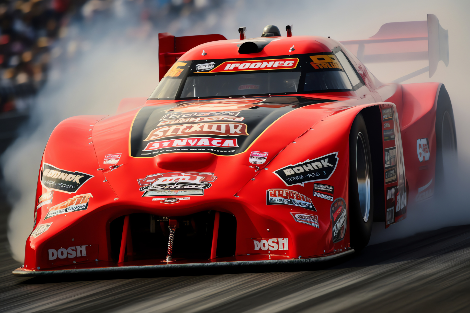 Bristol Dragway showdown, Clouds of output smoke, Thunder-like engine roar, Aggression on track, Automotive race stance, HD Desktop Image