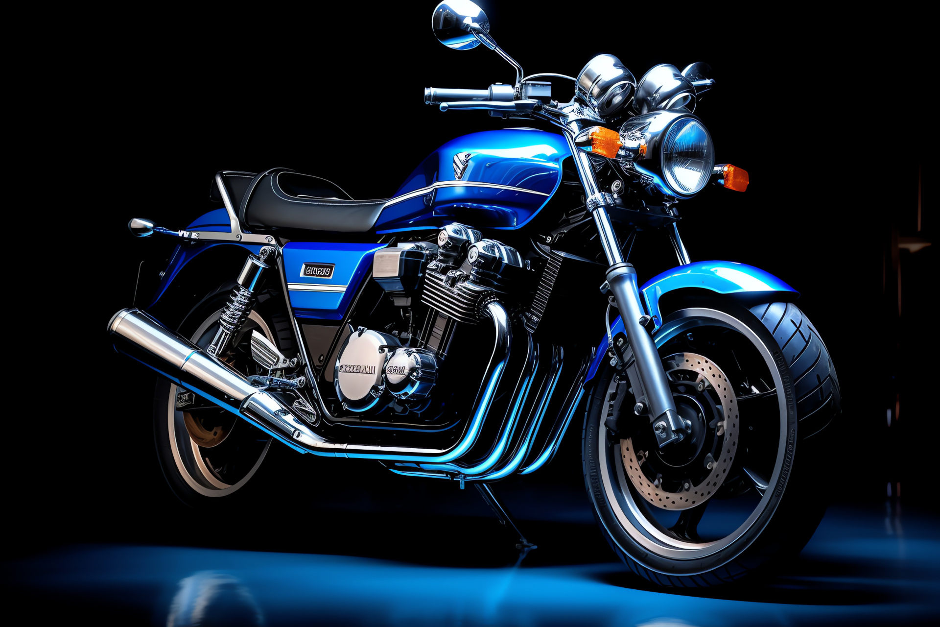 Suzuki GS1000 motorcycle, Blue paint motorbike, Glowing aesthetic, Classic bike design, Motorsport, HD Desktop Image