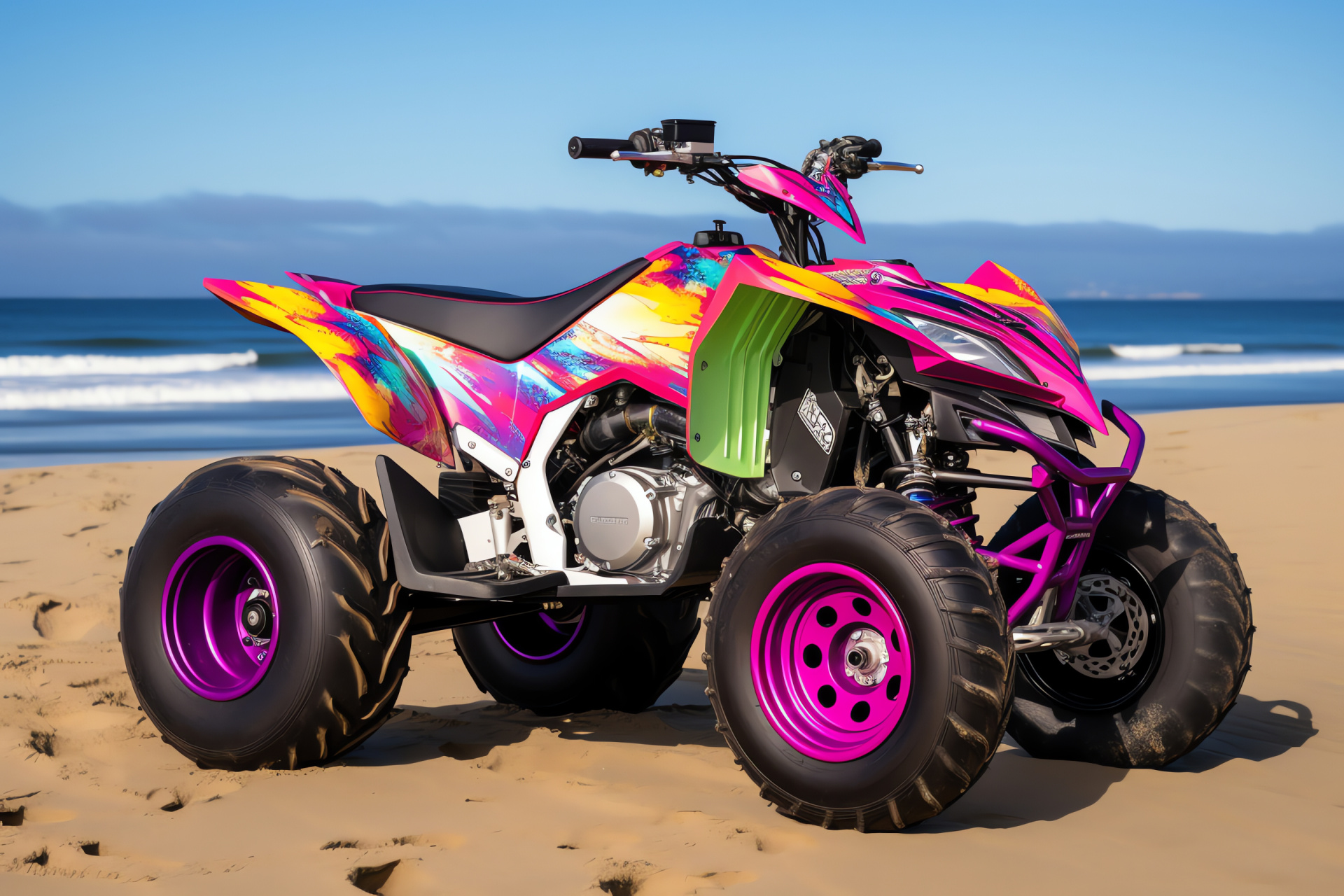 Raptor 700SE, Beach terrain, Off-road adventure, Custom-painted vehicle, Recreational machine, HD Desktop Wallpaper