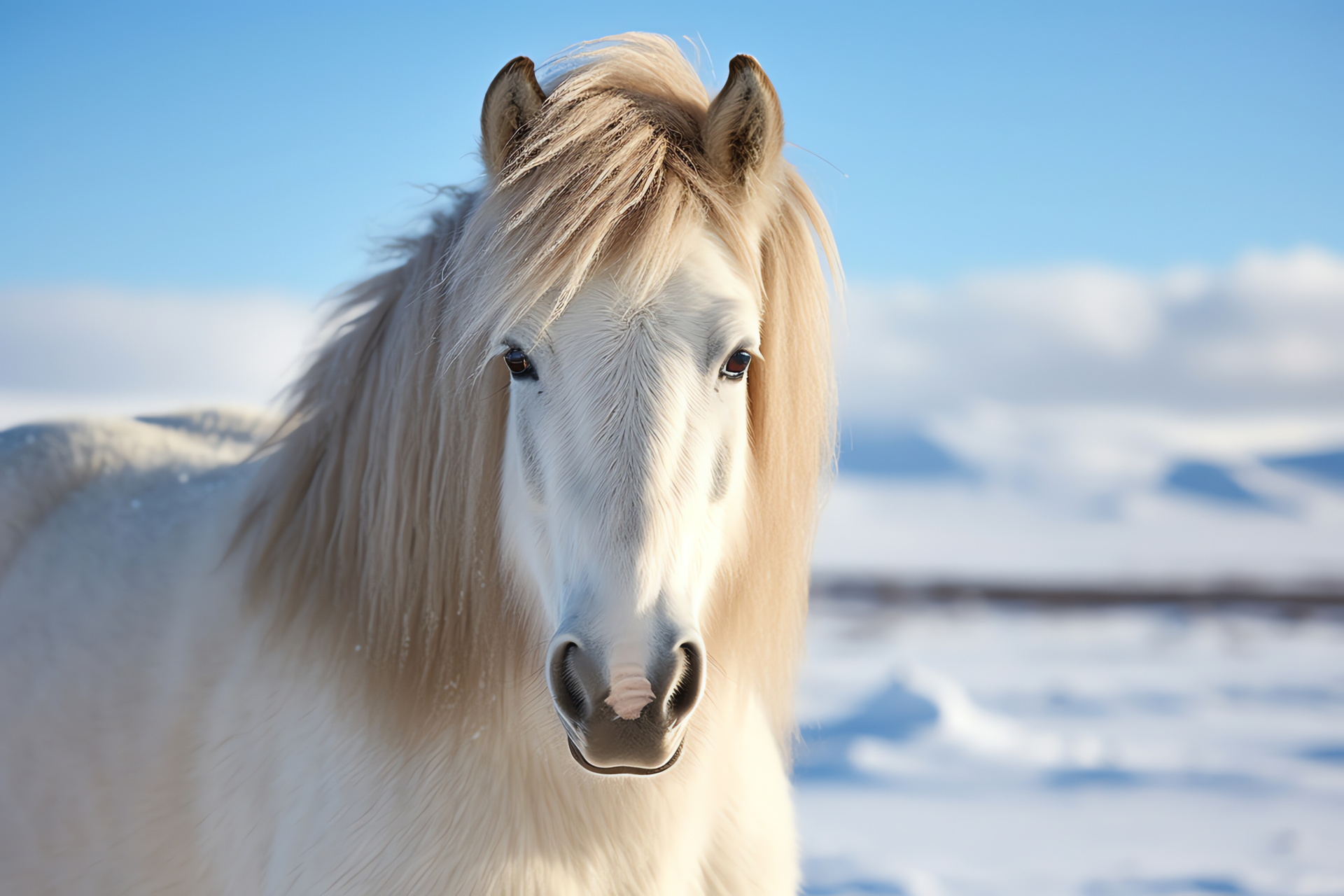 Icelandic Horse, equestrian snow, equine beauty, winter setting, pure gaze, HD Desktop Wallpaper