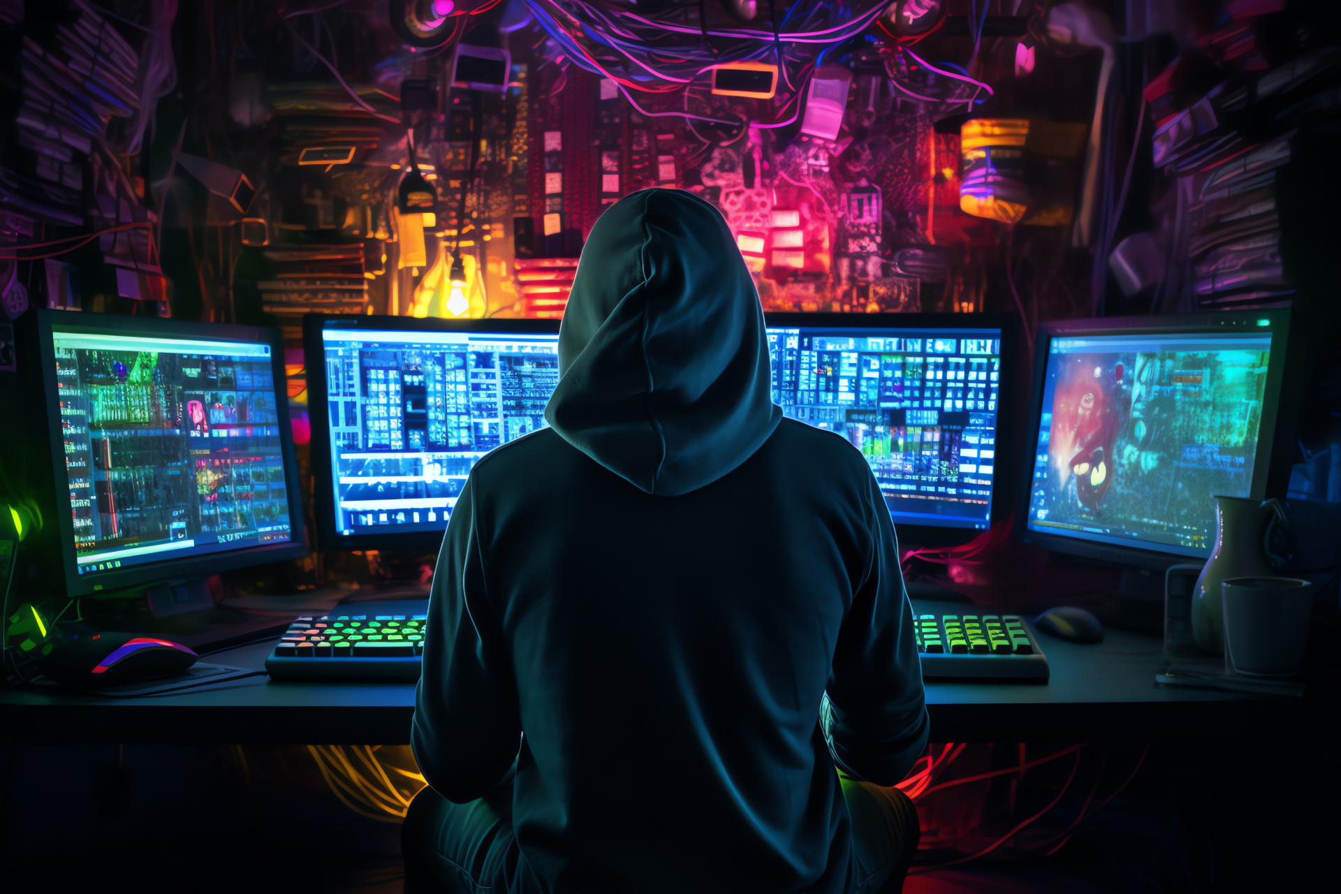 Cyber rebel, Hacker room, Computer monotors, Electronic storage, Programming code, HD Desktop Image