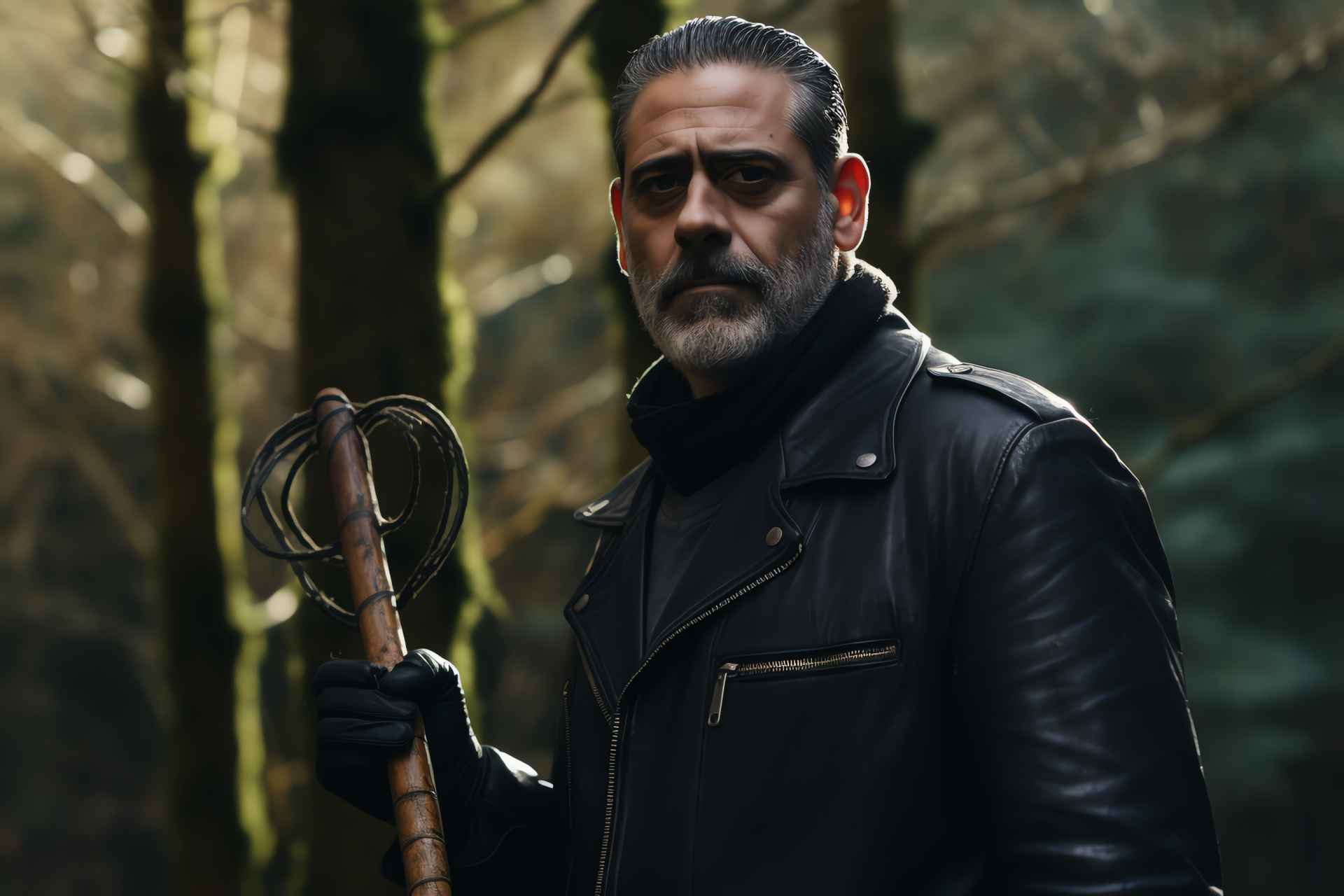 Negan's survivor oversight, Walking Dead moment, full-length character shot, intimidation tactics, strategic dialogue, HD Desktop Image