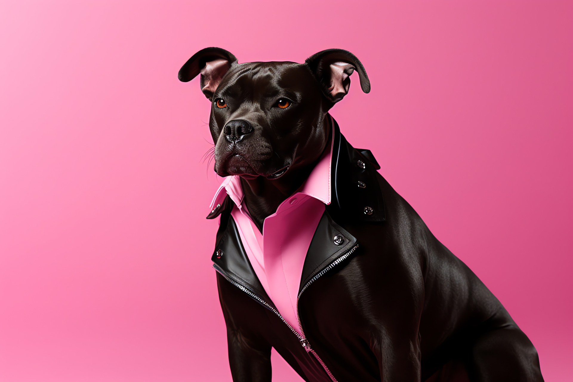 Pit Bull breed, Canine temperament, Black fur canine, Non-aggressive stance, Domesticated animal, HD Desktop Image