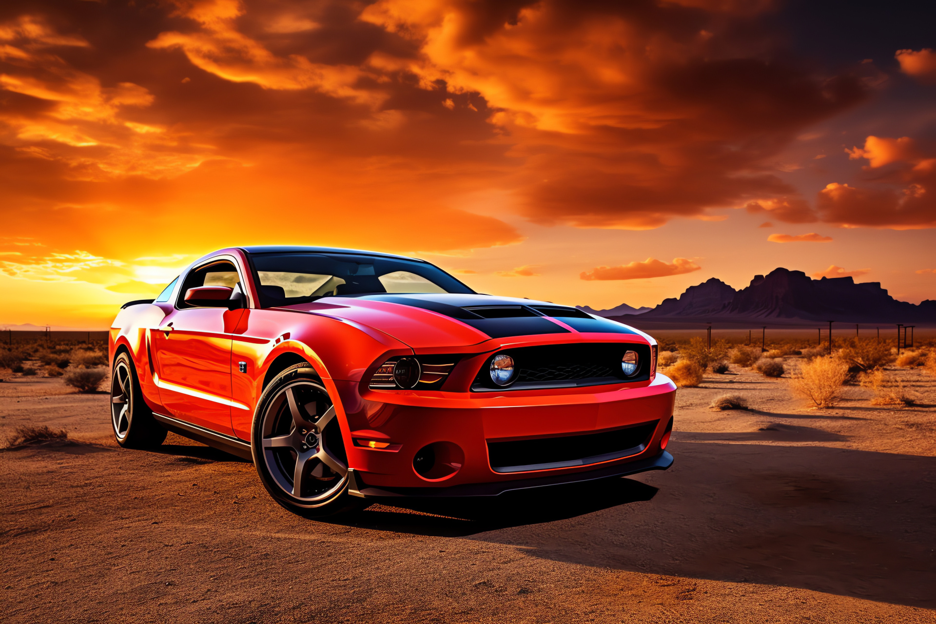 Ford Mustang, Creative scenery, Spectrum of shades, Panoramic perspective, HD Desktop Wallpaper