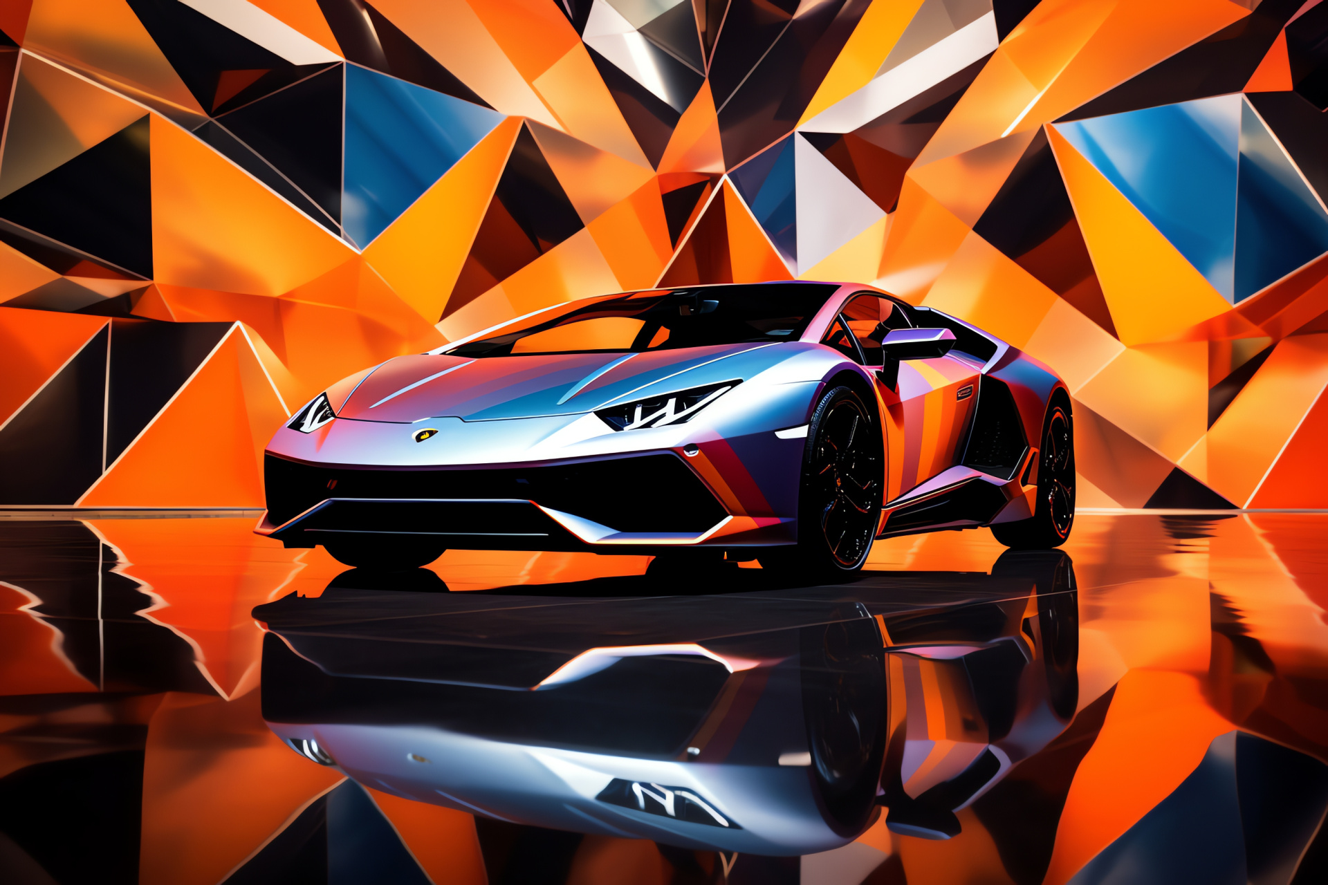 Lamborghini abstract art, Geometric car design, Automotive presence, Intricate design elements, Lamborghini colors, HD Desktop Wallpaper