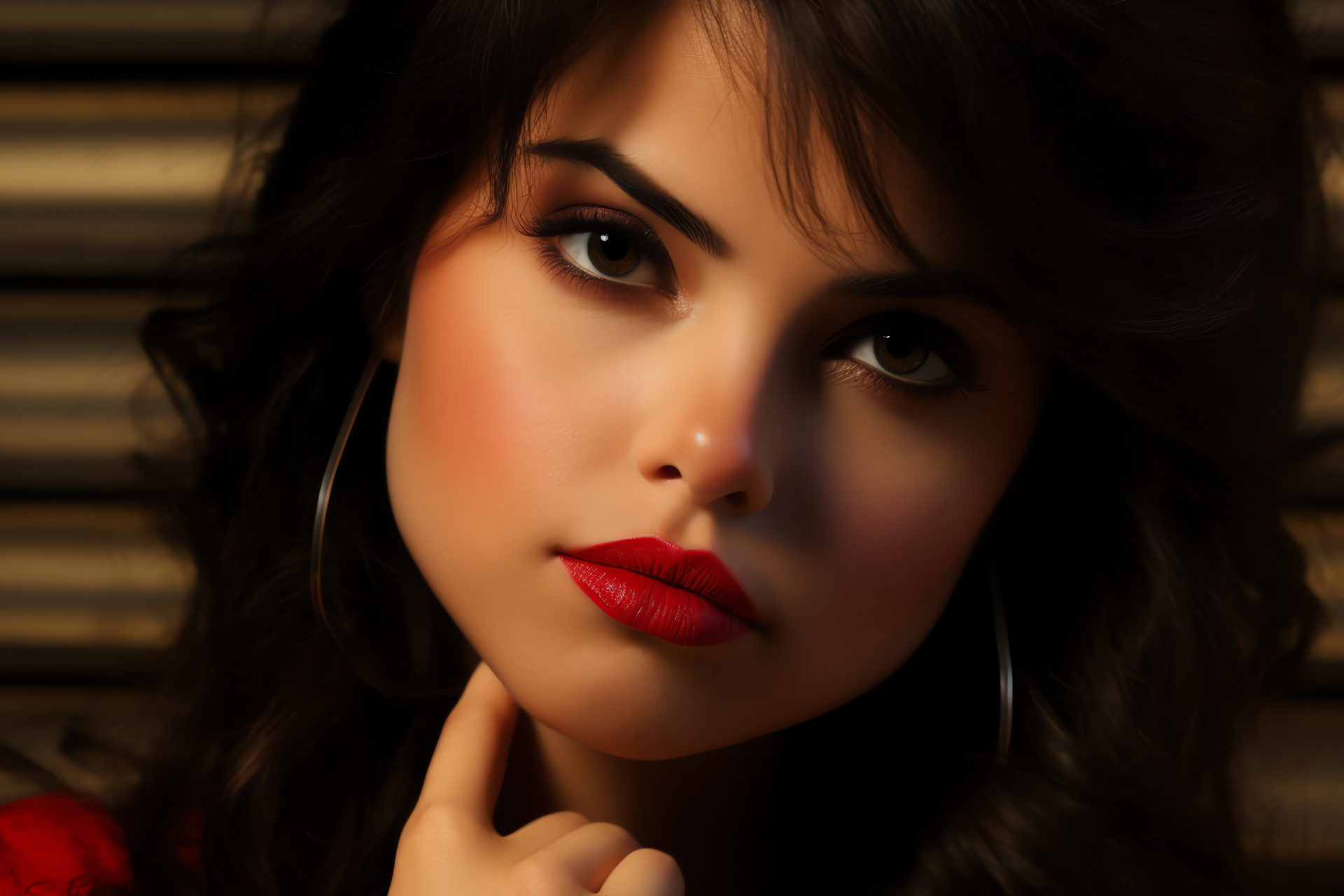 Starlet Selena Gomez, Deep gaze, Artistic imagery, Glamorous makeup, Cinematic aesthetics, HD Desktop Wallpaper