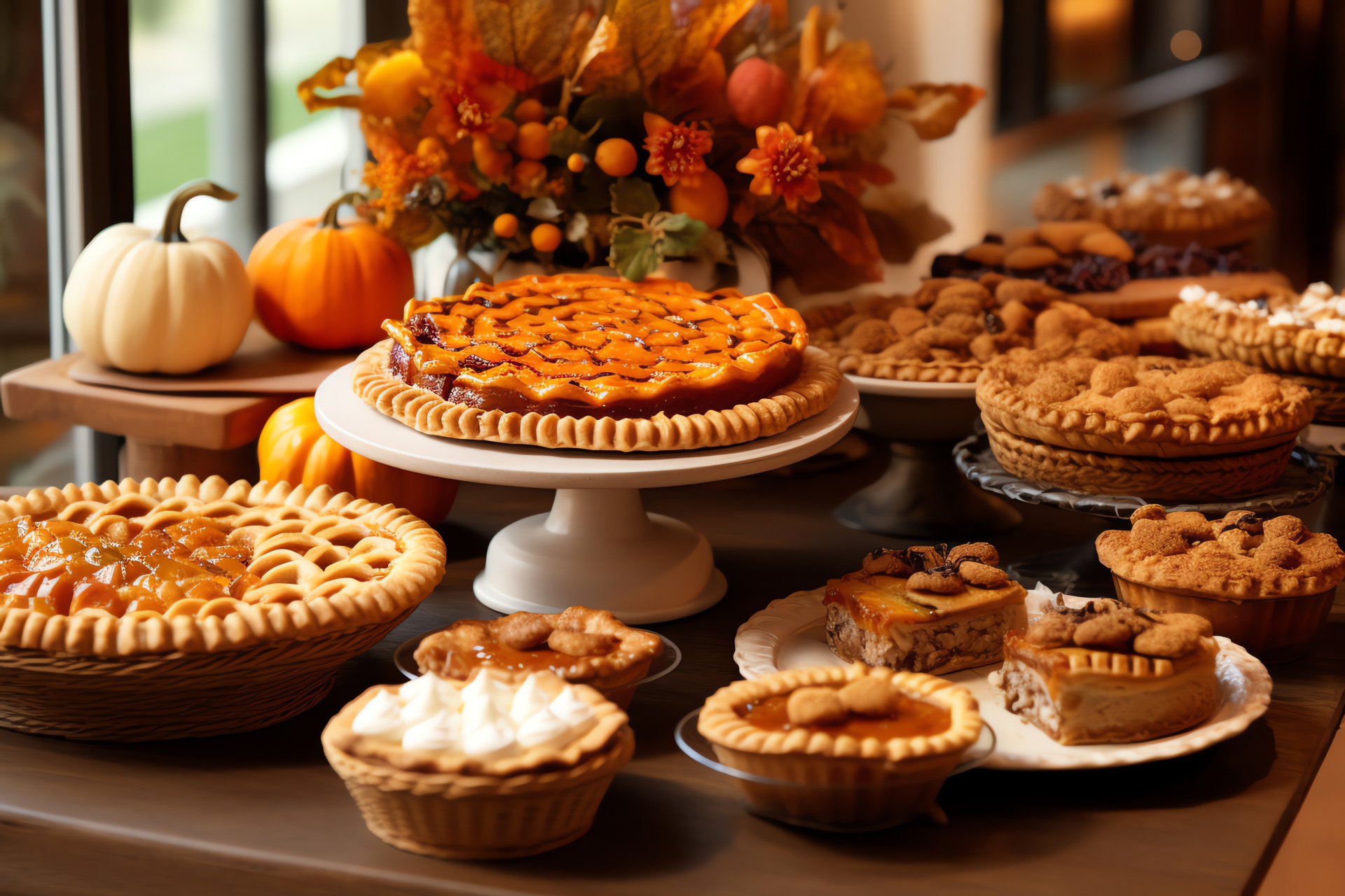 Festive Thanksgiving, abundant sweets, holiday baked desserts, confectionery assortment, culinary treats, HD Desktop Image