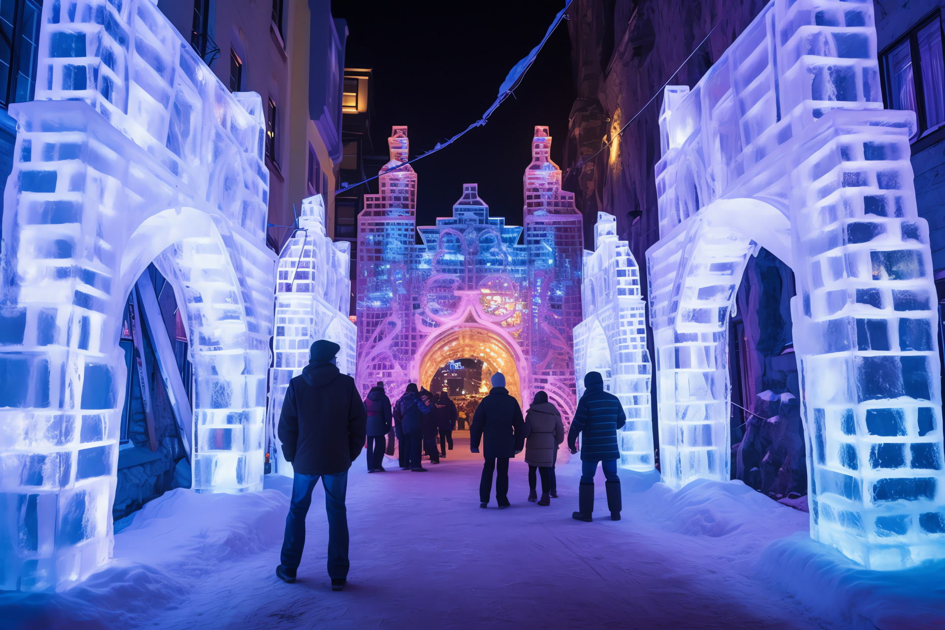 Qubec Winter Solstice, Canadian ice festivity, Old Qubec charm, Artisan sculptures, Wintertide celebration, HD Desktop Image