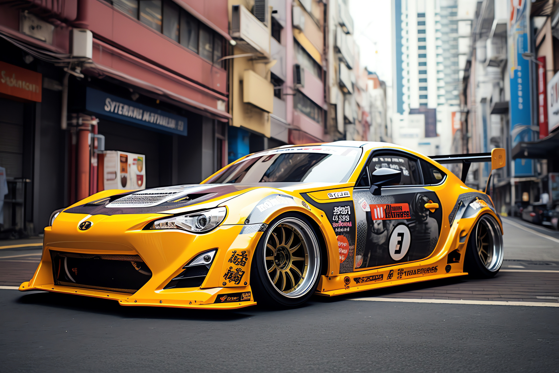 Custom Scion FRS, Metropolitan Tokyo, Street racing aesthetic, Urban car culture, Electric nightlife, HD Desktop Wallpaper