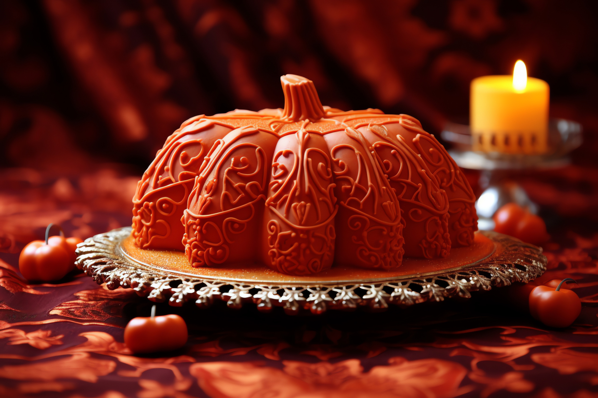 Edible festive sculpture, Culinary presentation, Frosting artwork, Ambient illumination, Celebration pastry, HD Desktop Image