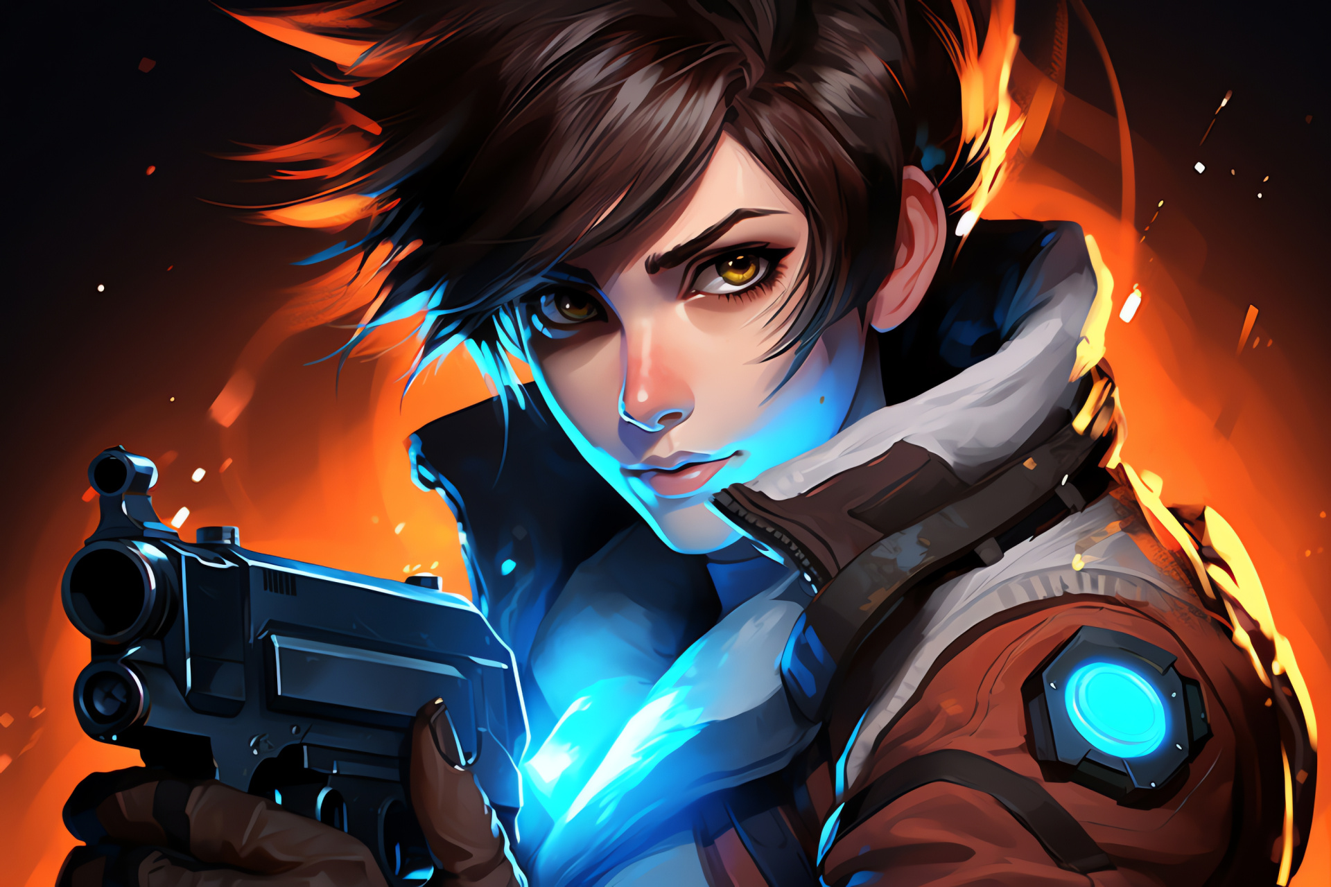 Tracer Overwatch hero, First-person shooter character, Signature eyewear, Game emblem, Character stance, HD Desktop Wallpaper